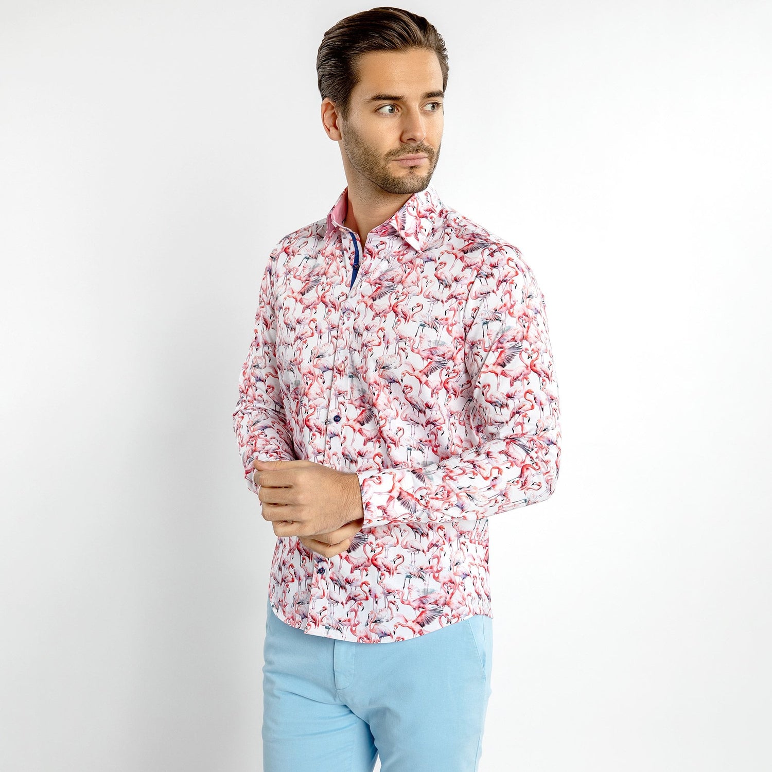 FLAMBOYANCE OF FLAMINGOS PRINT SHIRT – Premium Men's Patterned Shirt by Claudio Lugli | Bold Design, Tailored Fit, Best Printed Shirts