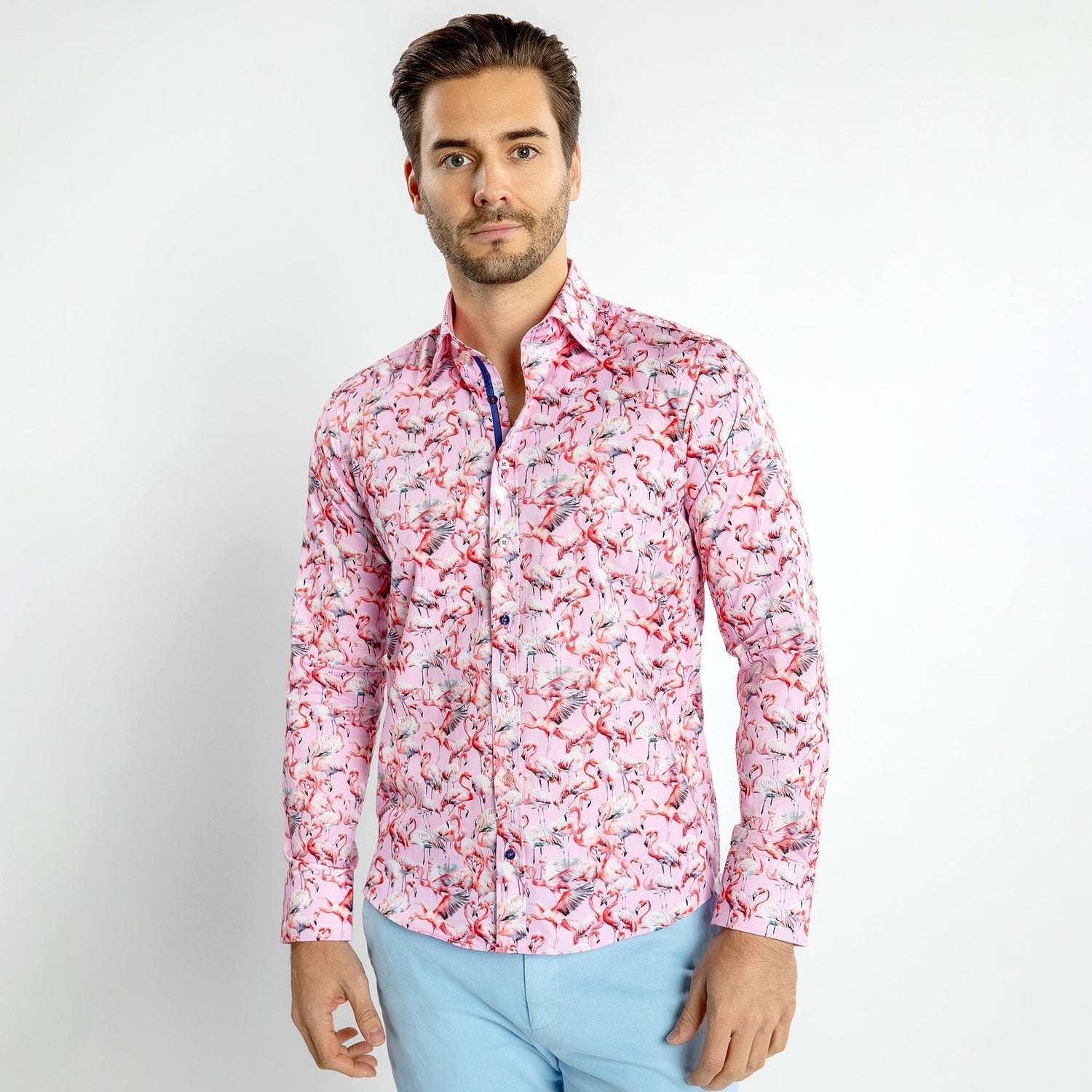 FLAMBOYANCE OF FLAMINGOS PRINT SHIRT – Premium Men's Patterned Shirt by Claudio Lugli | Bold Design, Tailored Fit, Best Printed Shirts