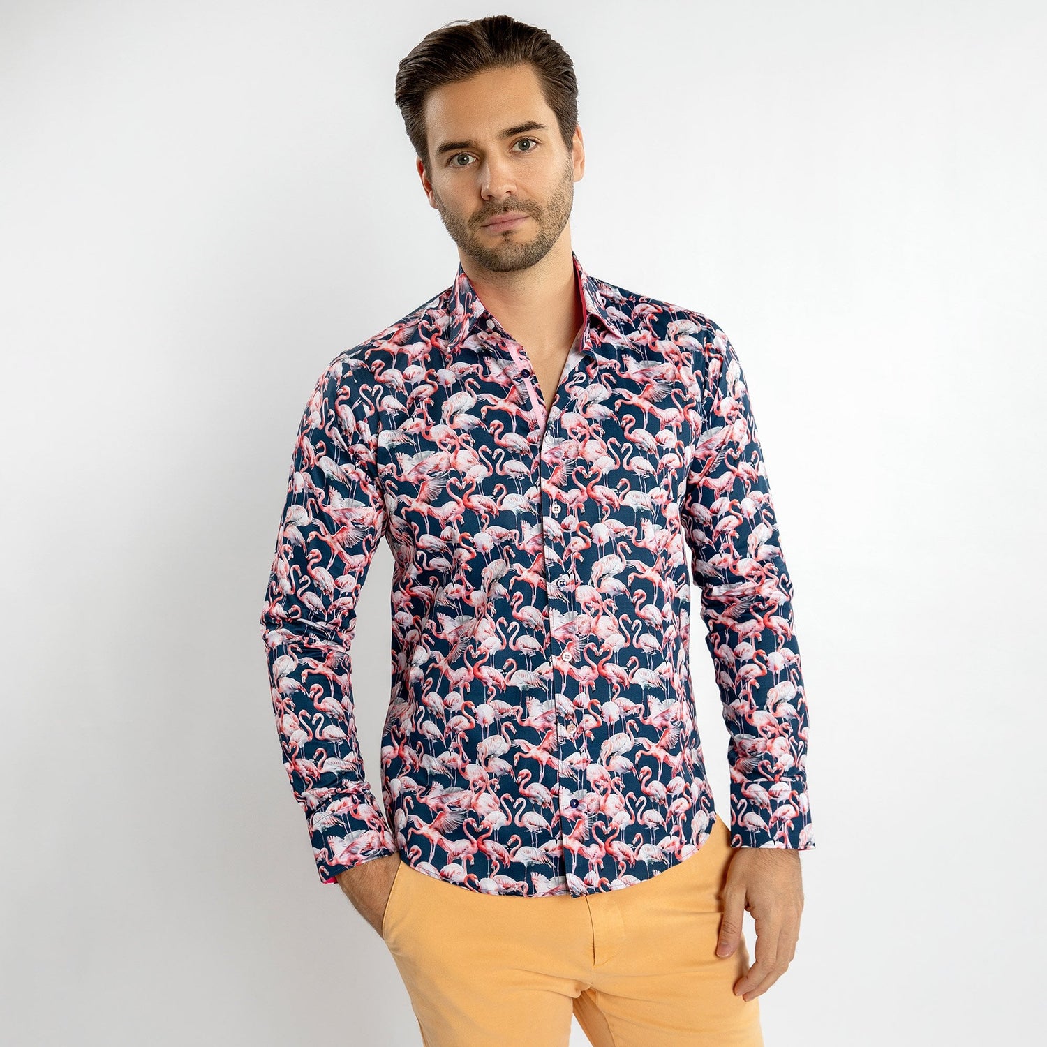 FLAMBOYANCE OF FLAMINGOS PRINT SHIRT – Premium Men's Patterned Shirt by Claudio Lugli | Bold Design, Tailored Fit, Best Printed Shirts