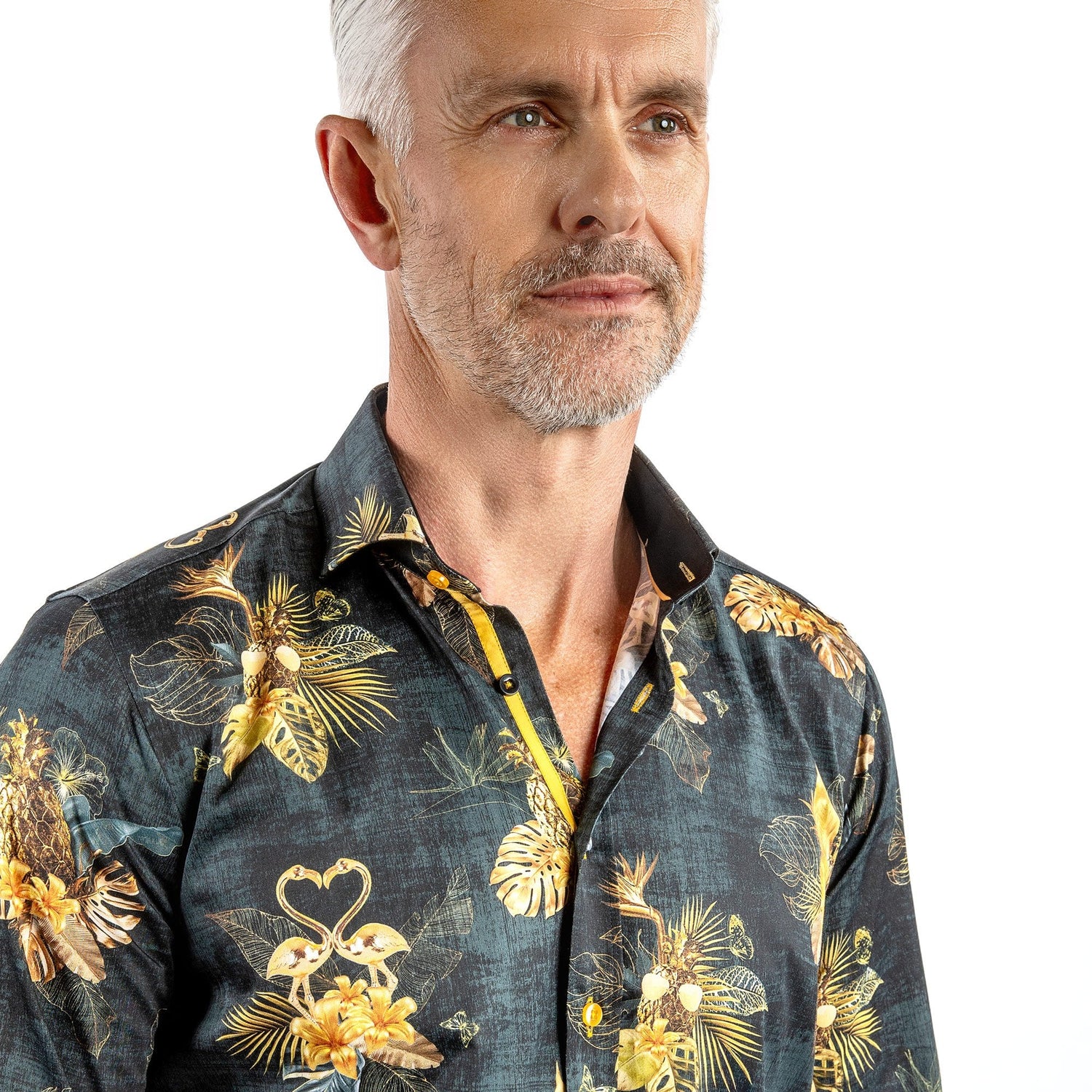 FLAMINGO PSYCHO-TROPICAL JUNGLE AT NIGHT PRINT SHIRT – Premium Men's Patterned Shirt by Claudio Lugli | Bold Design, Tailored Fit, Best Printed Shirts