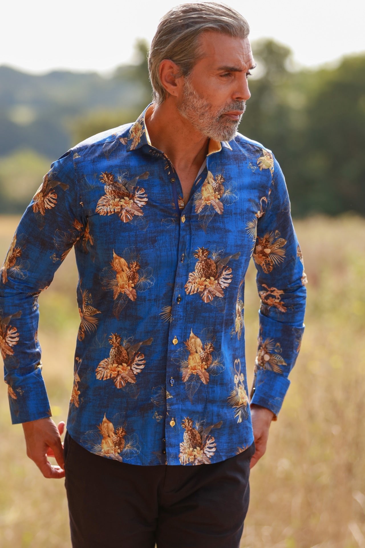 FLAMINGO PSYCHO-TROPICAL JUNGLE AT NIGHT PRINT SHIRT – Premium Men's Patterned Shirt by Claudio Lugli | Bold Design, Tailored Fit, Best Printed Shirts