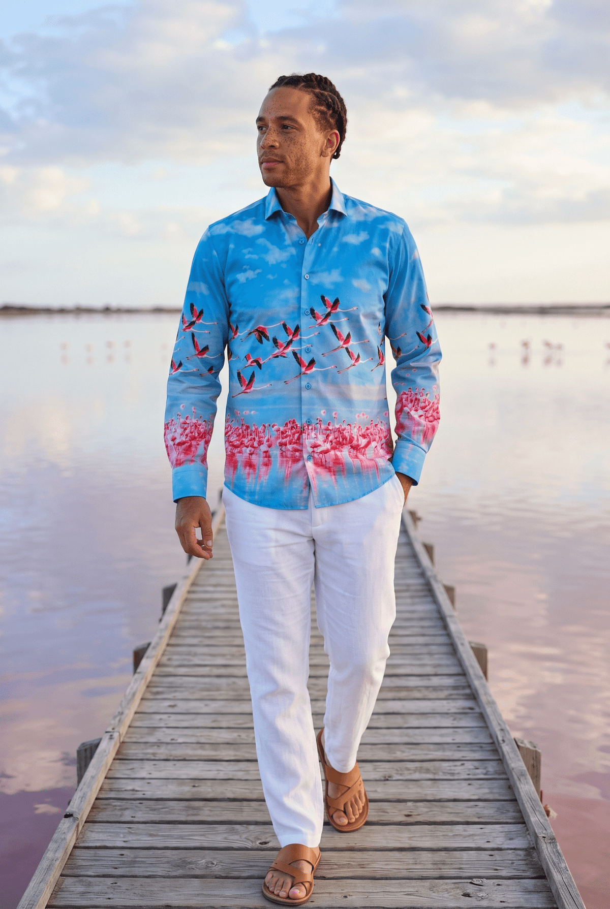 Flamingos in Flight Placement Print Shirt - Claudio Lugli Shirts