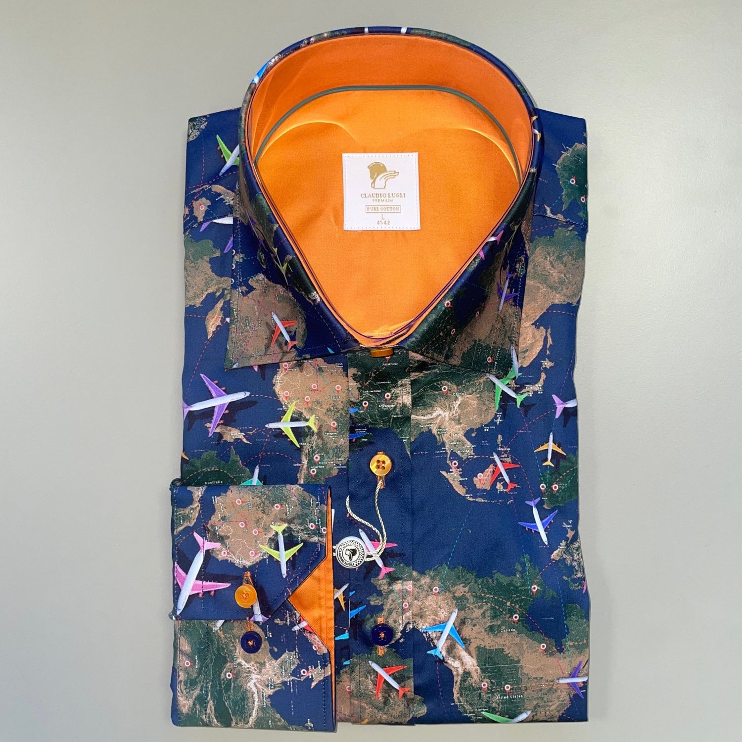 FLIGHT MAP PRINTED SHIRT – Premium Men's Patterned Shirt by Claudio Lugli | Bold Design, Tailored Fit, Best Printed Shirts