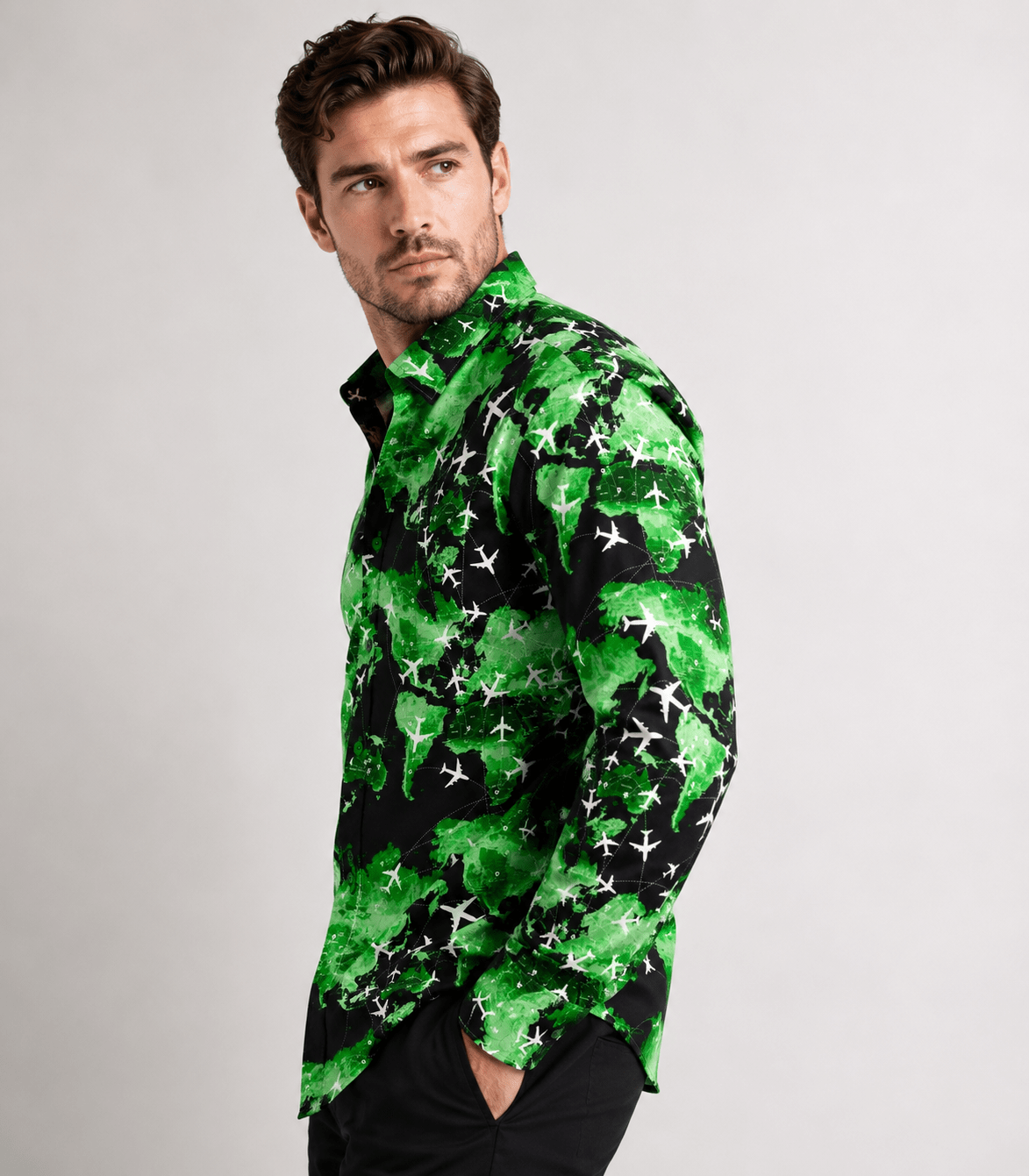 FLIGHT MAP SATIN COTTON PRINTED SHIRT - Claudio Lugli Shirts