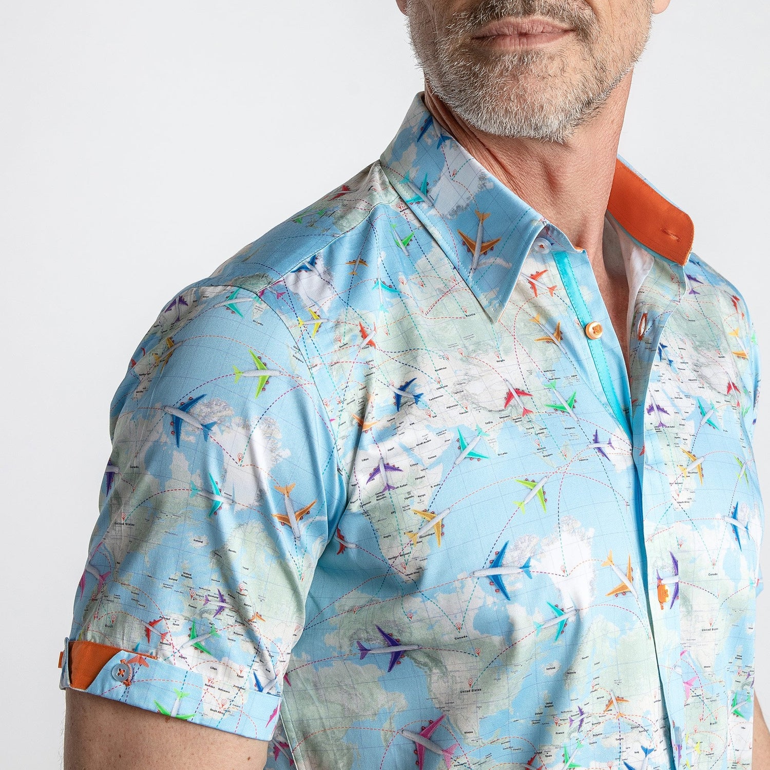 FLIGHT MAP SHORT SLEEVE PRINT SHIRT - Premium Men's Patterned Shirt by Claudio Lugli | Bold Design, Tailored Fit, Best Printed Shirts
