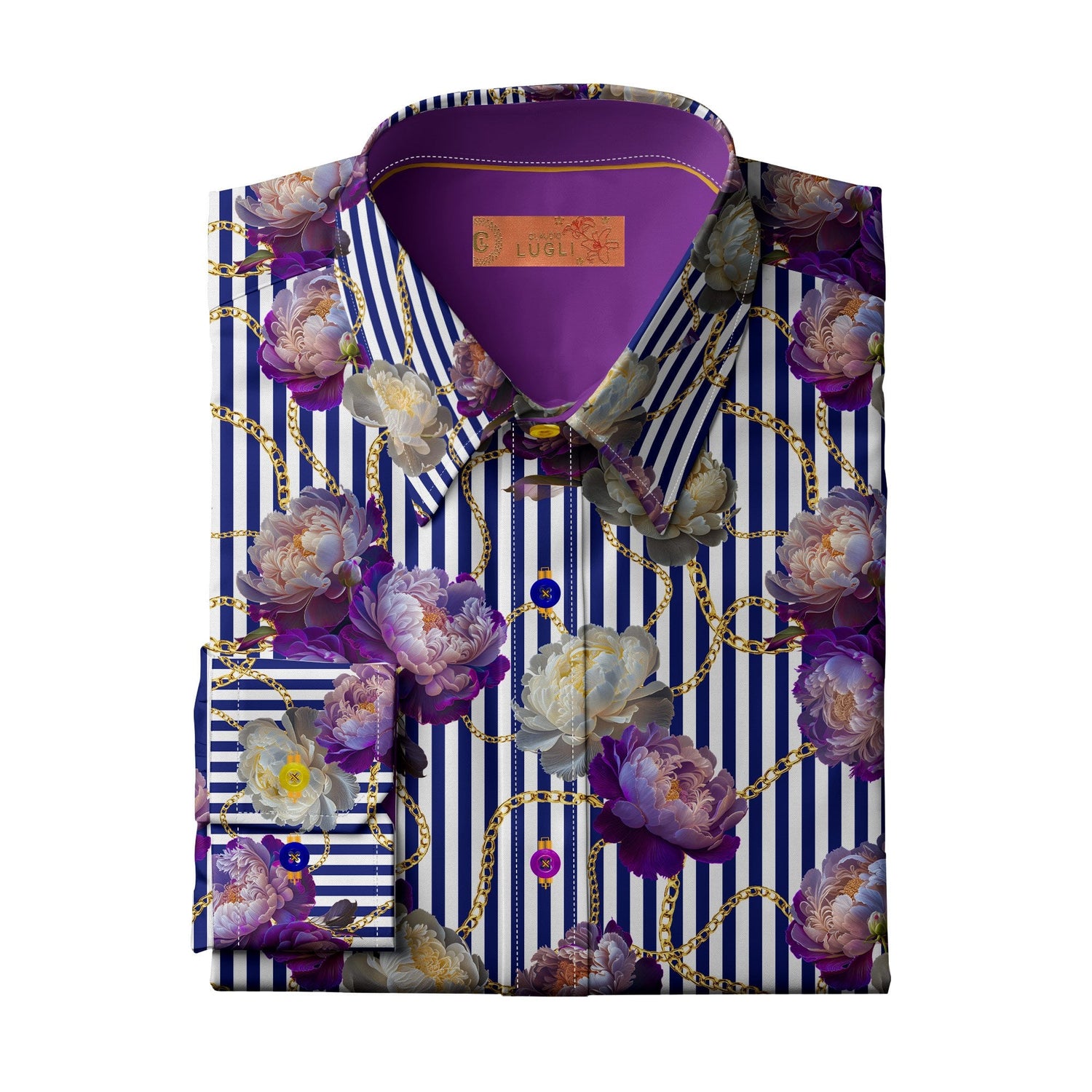 FLORAL ELEGANCE STRIPE & CHAIN WOMENS PRINT SHIRT - Premium Men's Patterned Shirt by Claudio Lugli | Bold Design, Tailored Fit, Best Printed Shirts