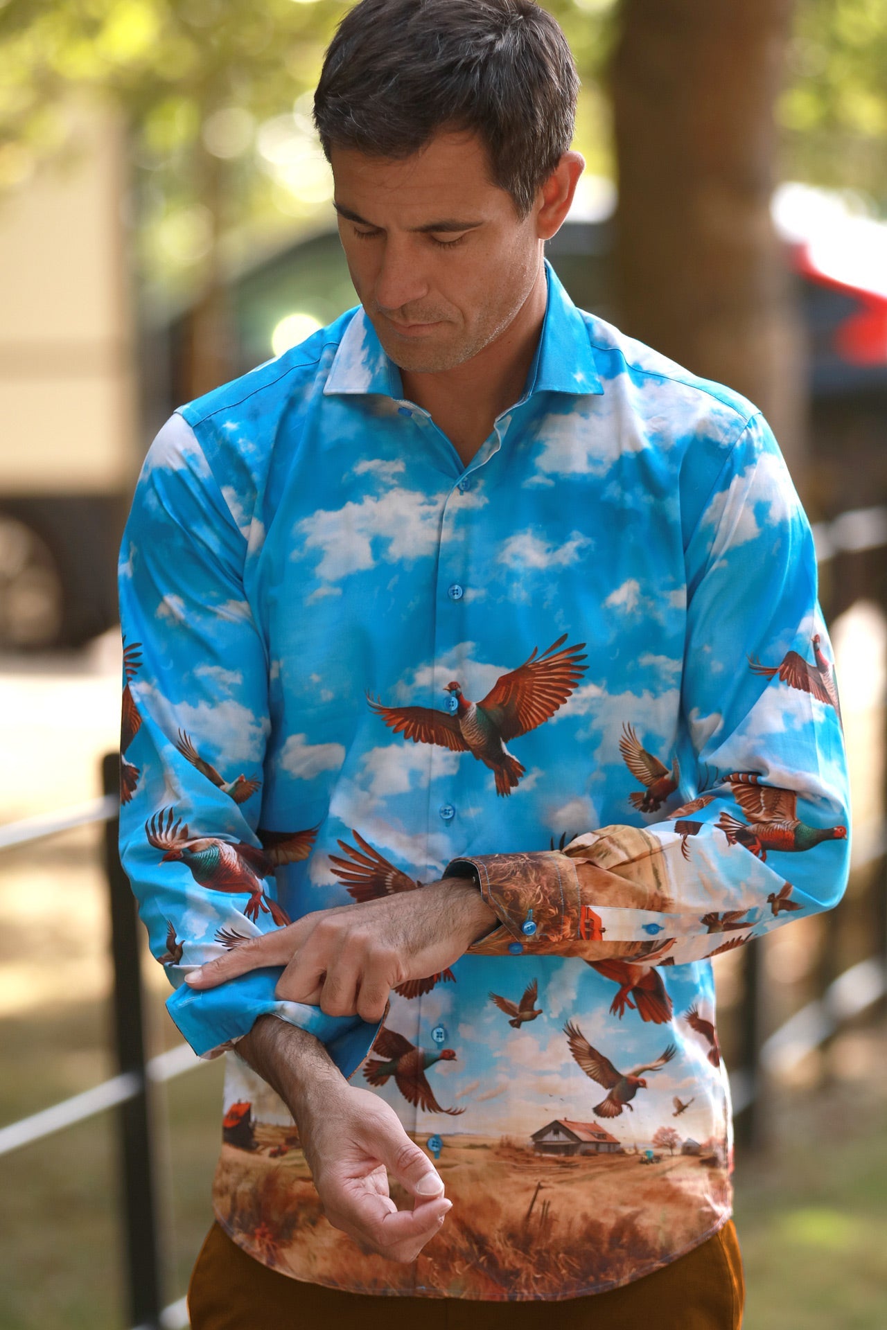 FLYING PHEASANTS PLACEMENT PRINT SHIRT - Premium Men's Patterned Shirt by Claudio Lugli | Bold Design, Tailored Fit, Best Printed Shirts