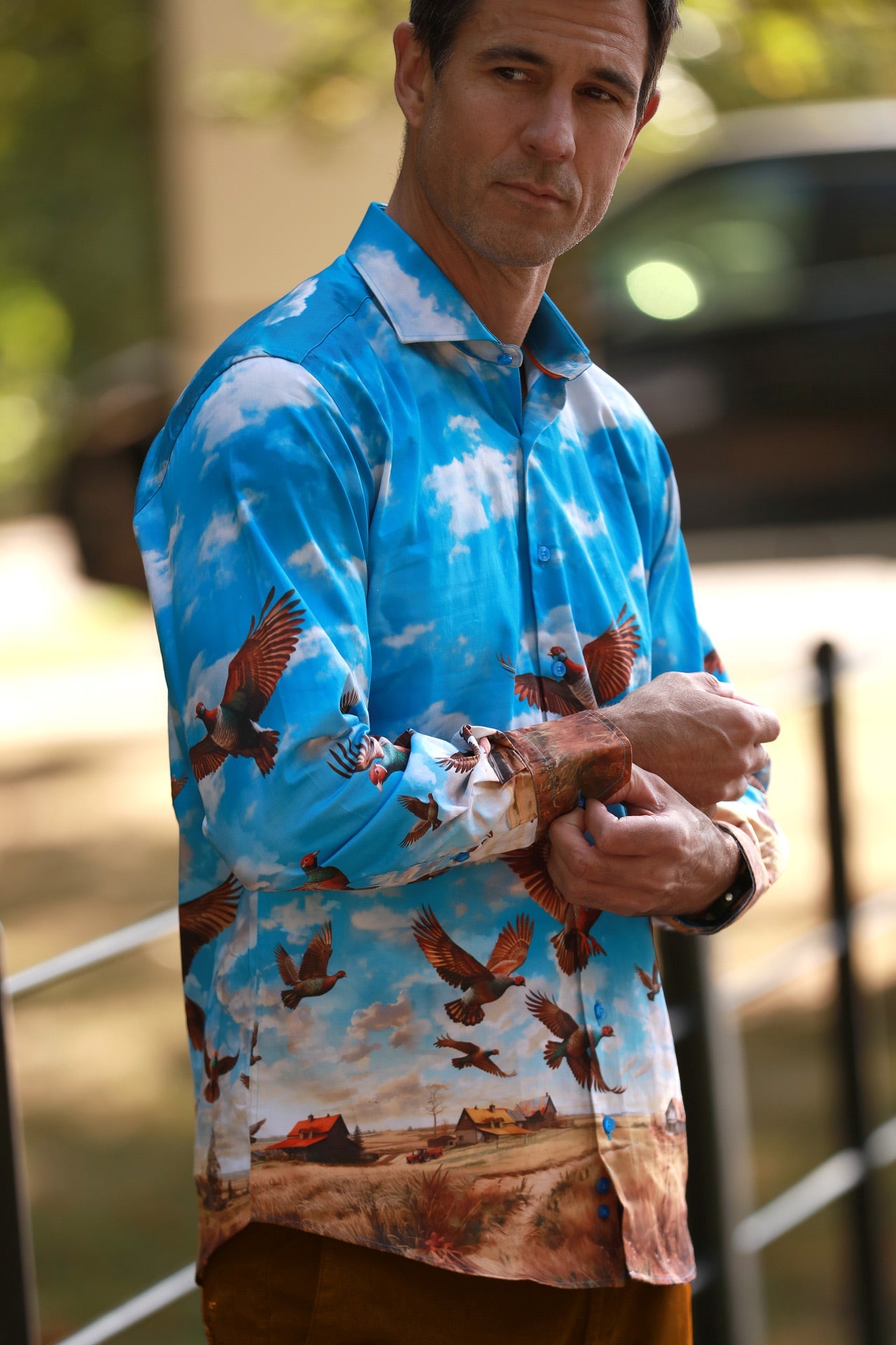 FLYING PHEASANTS PLACEMENT PRINT SHIRT - Premium Men's Patterned Shirt by Claudio Lugli | Bold Design, Tailored Fit, Best Printed Shirts