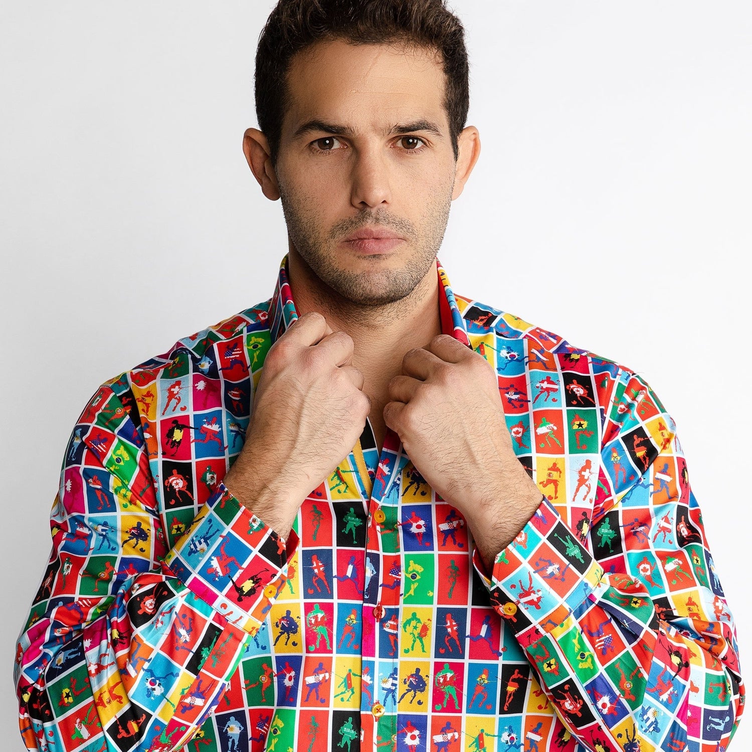 FOOTBALL FLAGS PRINT SHIRT - Premium Men's Patterned Shirt by Claudio Lugli | Bold Design, Tailored Fit, Best Printed Shirts