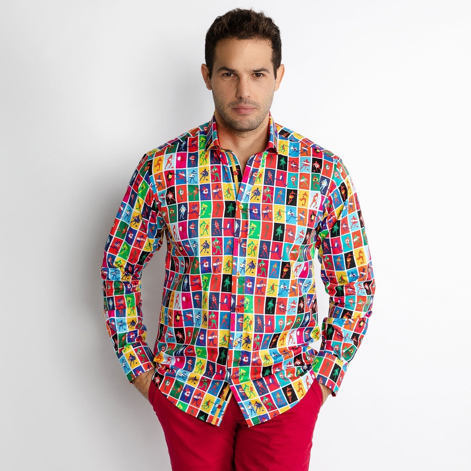 FOOTBALL FLAGS PRINT SHIRT - Premium Men's Patterned Shirt by Claudio Lugli | Bold Design, Tailored Fit, Best Printed Shirts