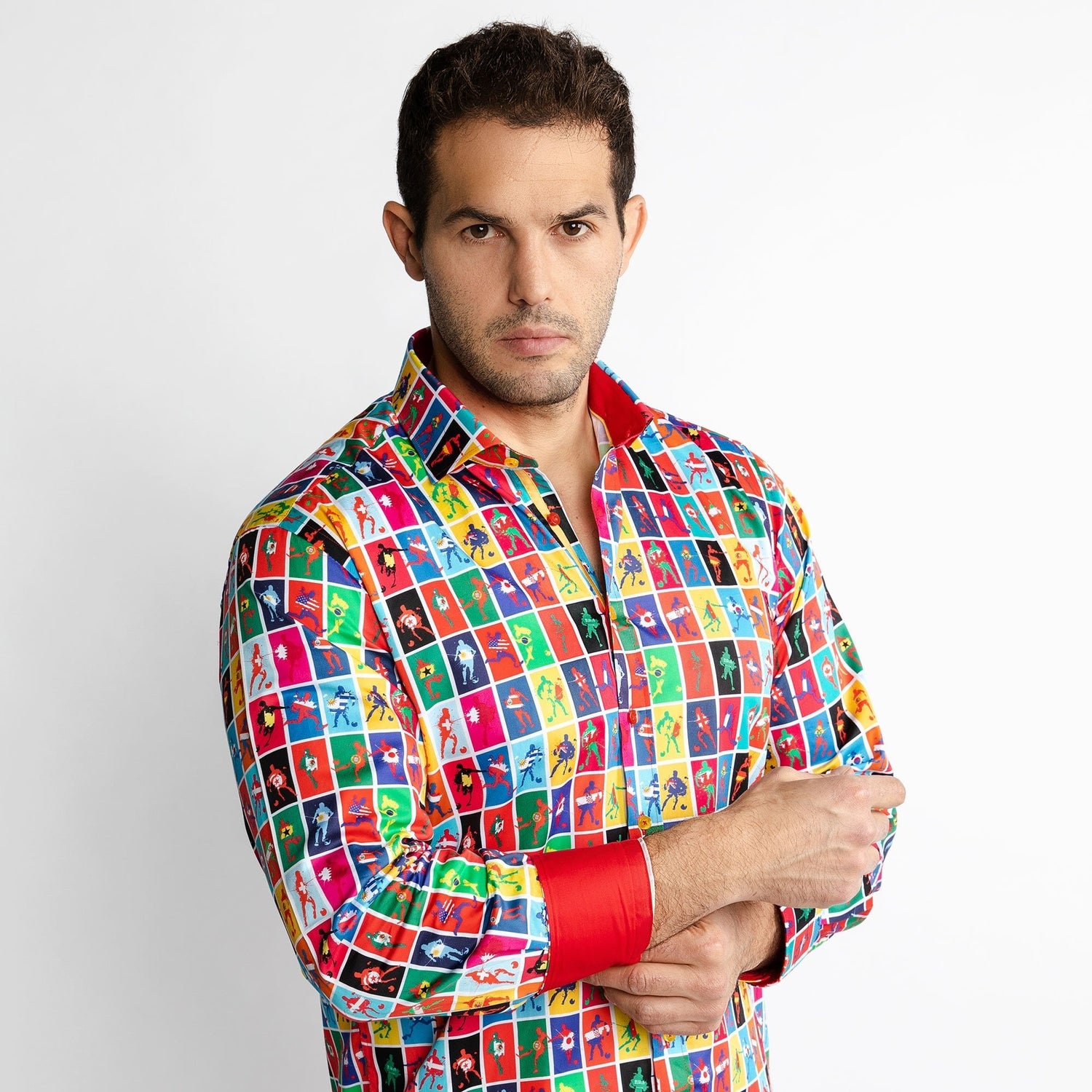 FOOTBALL FLAGS PRINT SHIRT - Premium Men's Patterned Shirt by Claudio Lugli | Bold Design, Tailored Fit, Best Printed Shirts