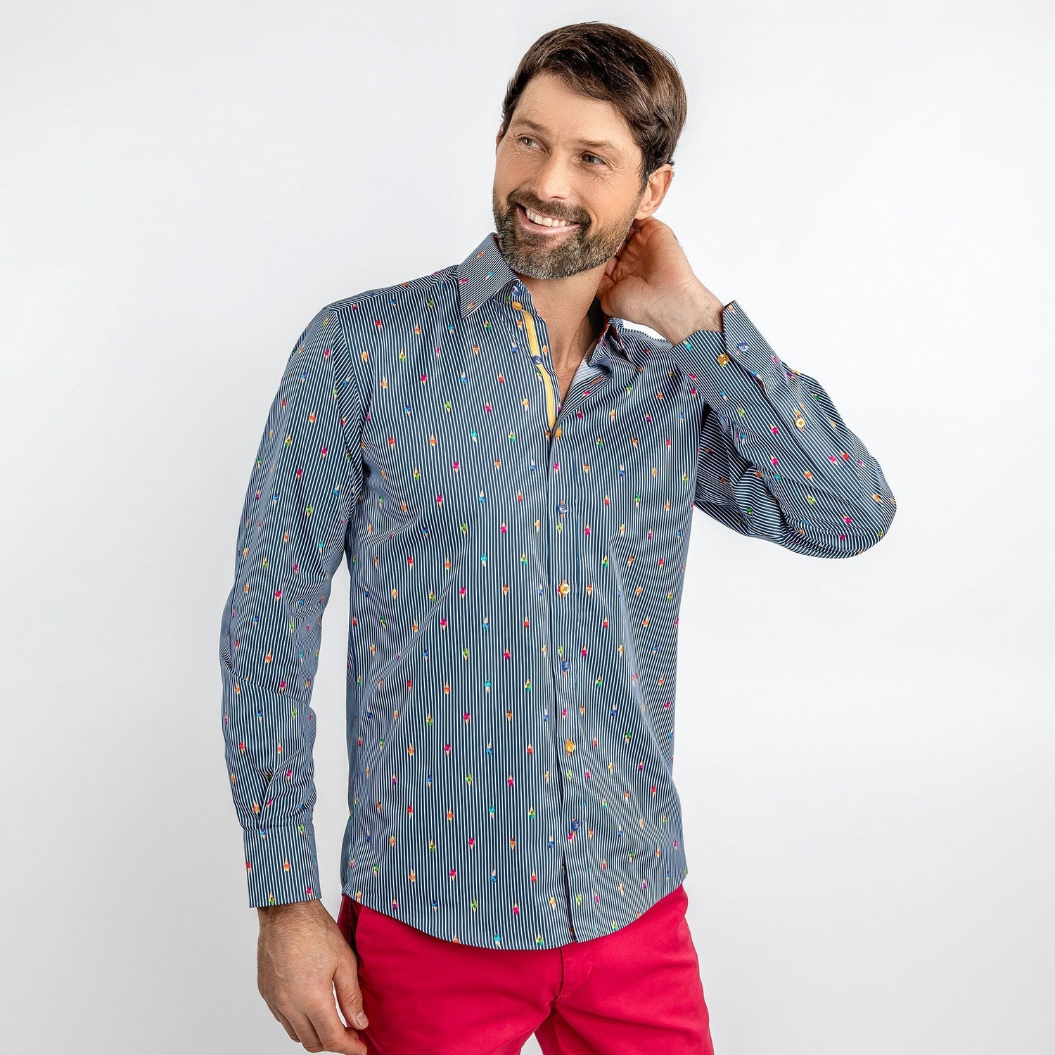 GELATO CONES ON PIN STRIPE PRINT SHIRT – Premium Men's Patterned Shirt by Claudio Lugli | Bold Design, Tailored Fit, Best Printed Shirts