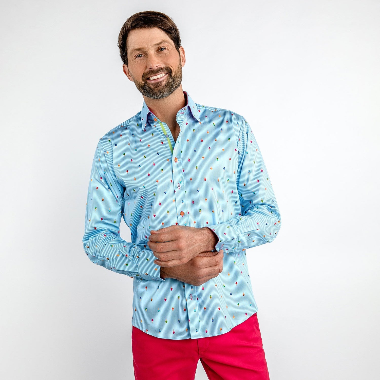 GELATO CONES ON PIN STRIPE PRINT SHIRT – Premium Men's Patterned Shirt by Claudio Lugli | Bold Design, Tailored Fit, Best Printed Shirts