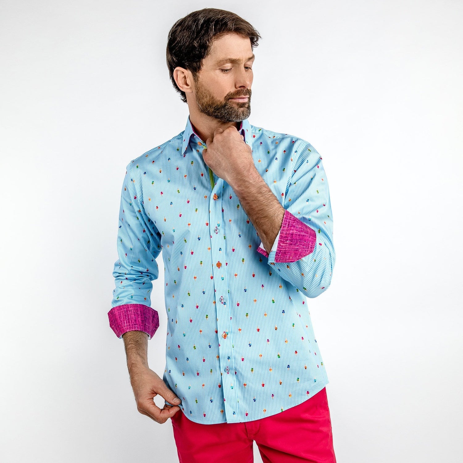 GELATO CONES ON PIN STRIPE PRINT SHIRT – Premium Men's Patterned Shirt by Claudio Lugli | Bold Design, Tailored Fit, Best Printed Shirts