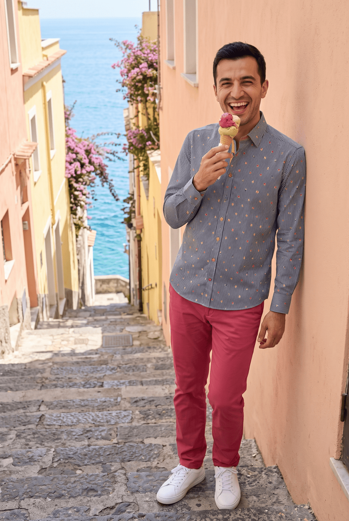 Gelato Cones on Pin Stripe Print Shirt - Claudio Lugli Shirts