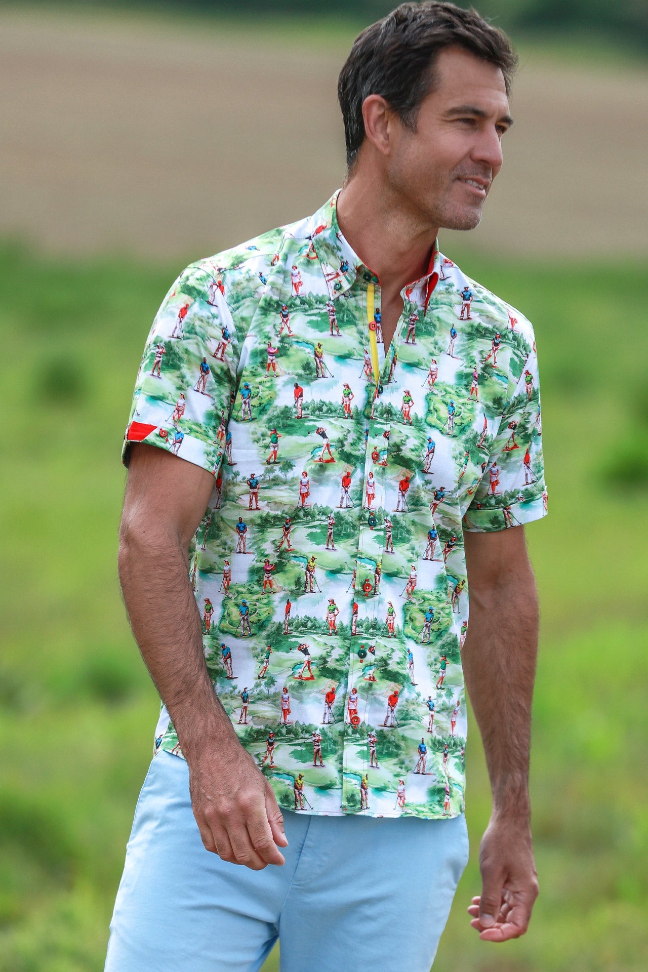 GOLF FAIRWAY PRINT SHORT SLEEVE SHIRT – Premium Men's Patterned Shirt by Claudio Lugli | Bold Design, Tailored Fit, Best Printed Shirts