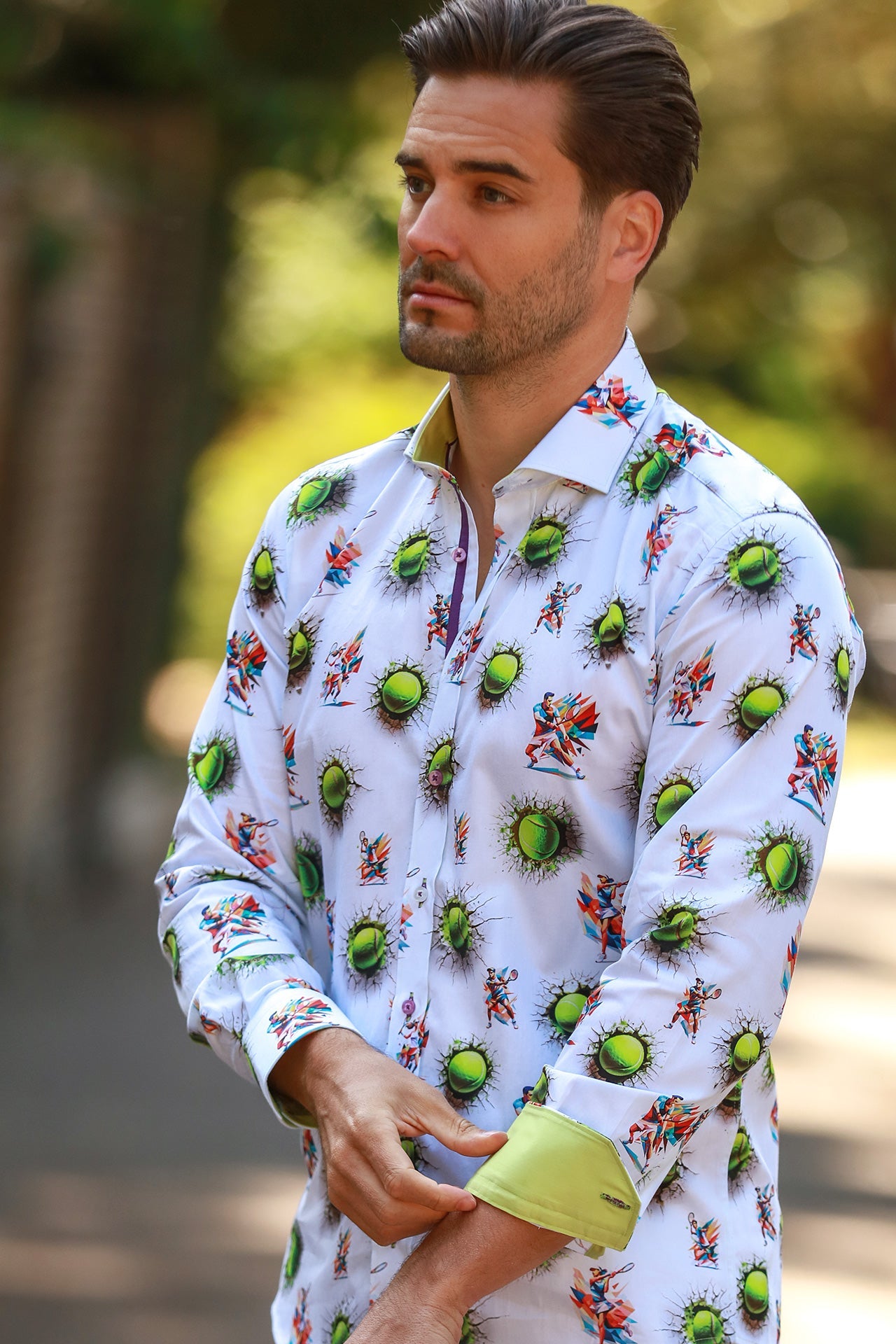 GRAND SLAM TENNIS BALL PRINT SHIRT - Premium Men's Patterned Shirt by Claudio Lugli | Bold Design, Tailored Fit, Best Printed Shirts