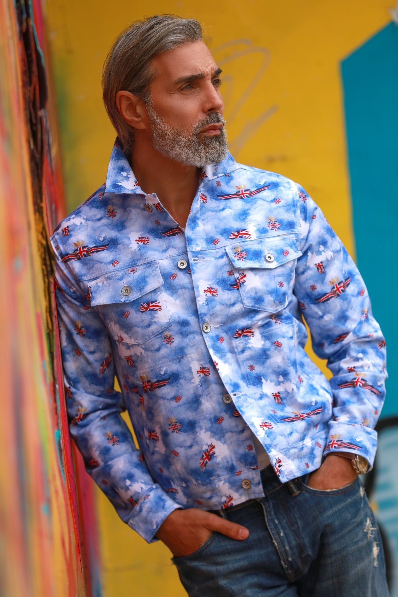 GREAT BRITAIN PRINT SHACKET - Premium Men's Patterned Shirt by Claudio Lugli | Bold Design, Tailored Fit, Best Printed Shirts
