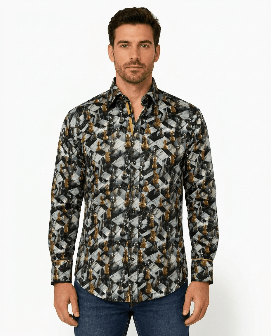 Grey Chess Print Shirt - Claudio Lugli Shirts