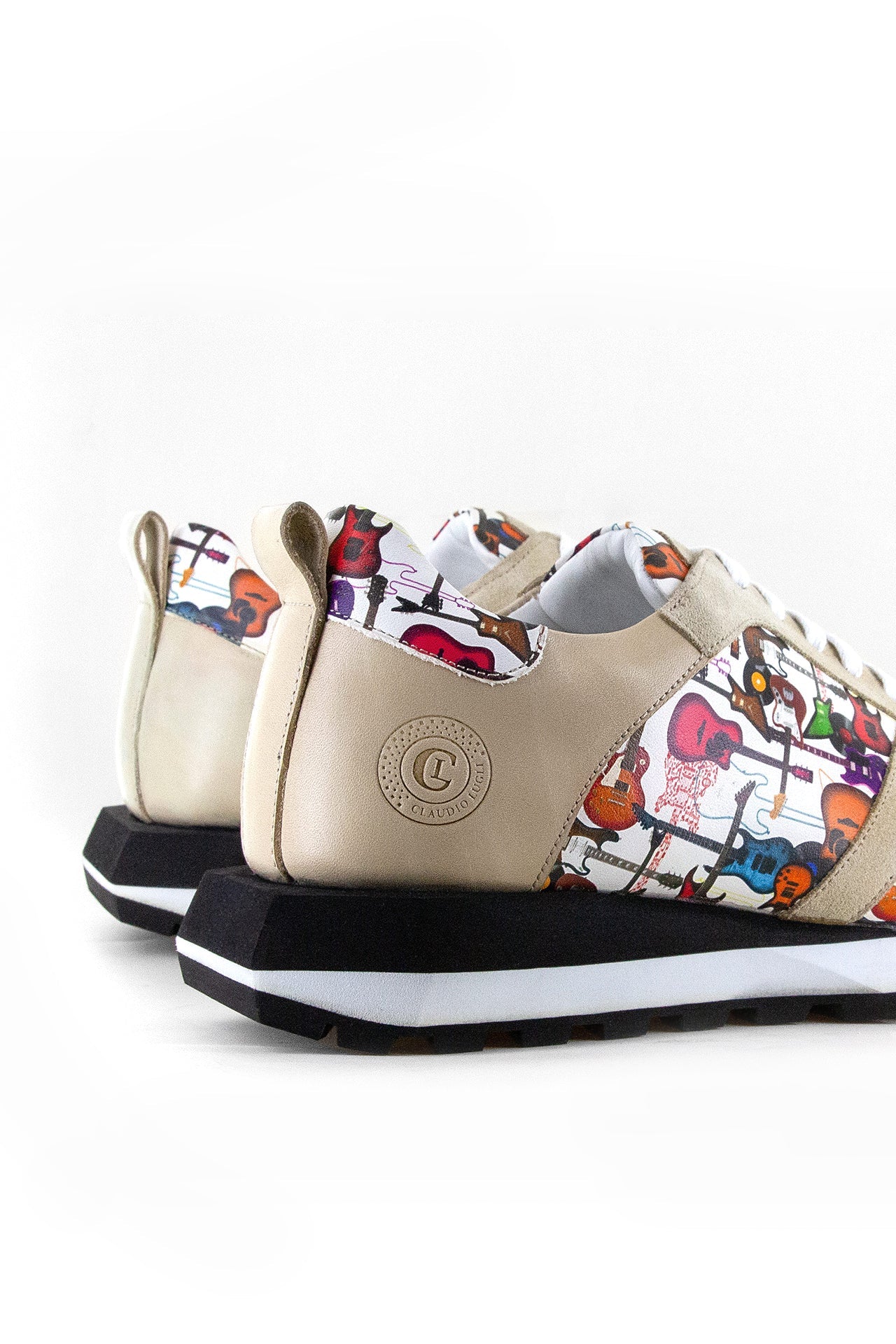 GUITAR PRINTED LEATHER AND SUEDE TRAINERS - Premium Men's Patterned Shirt by Claudio Lugli | Bold Design, Tailored Fit, Best Printed Shirts