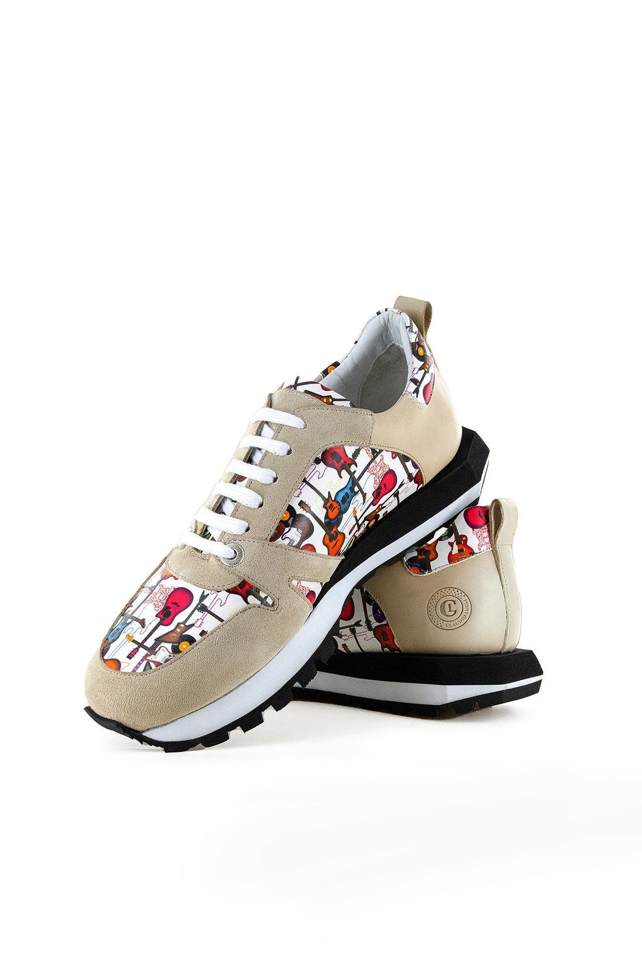 GUITAR PRINTED LEATHER AND SUEDE TRAINERS - Premium Men's Patterned Shirt by Claudio Lugli | Bold Design, Tailored Fit, Best Printed Shirts