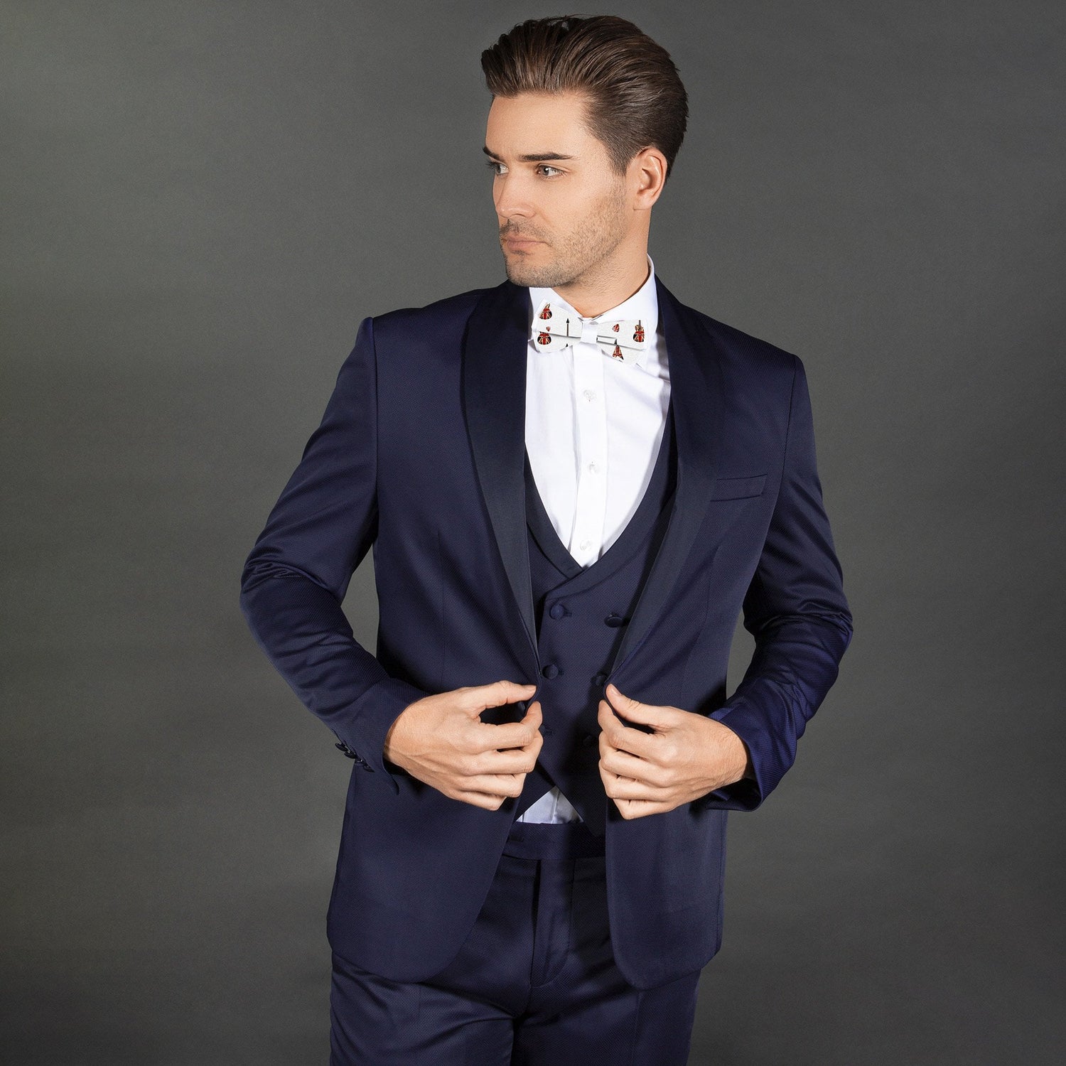 GUITAR PRINTED TUXEDO SHIRT WITH BOWTIE - Premium Men's Patterned Shirt by Claudio Lugli | Bold Design, Tailored Fit, Best Printed Shirts