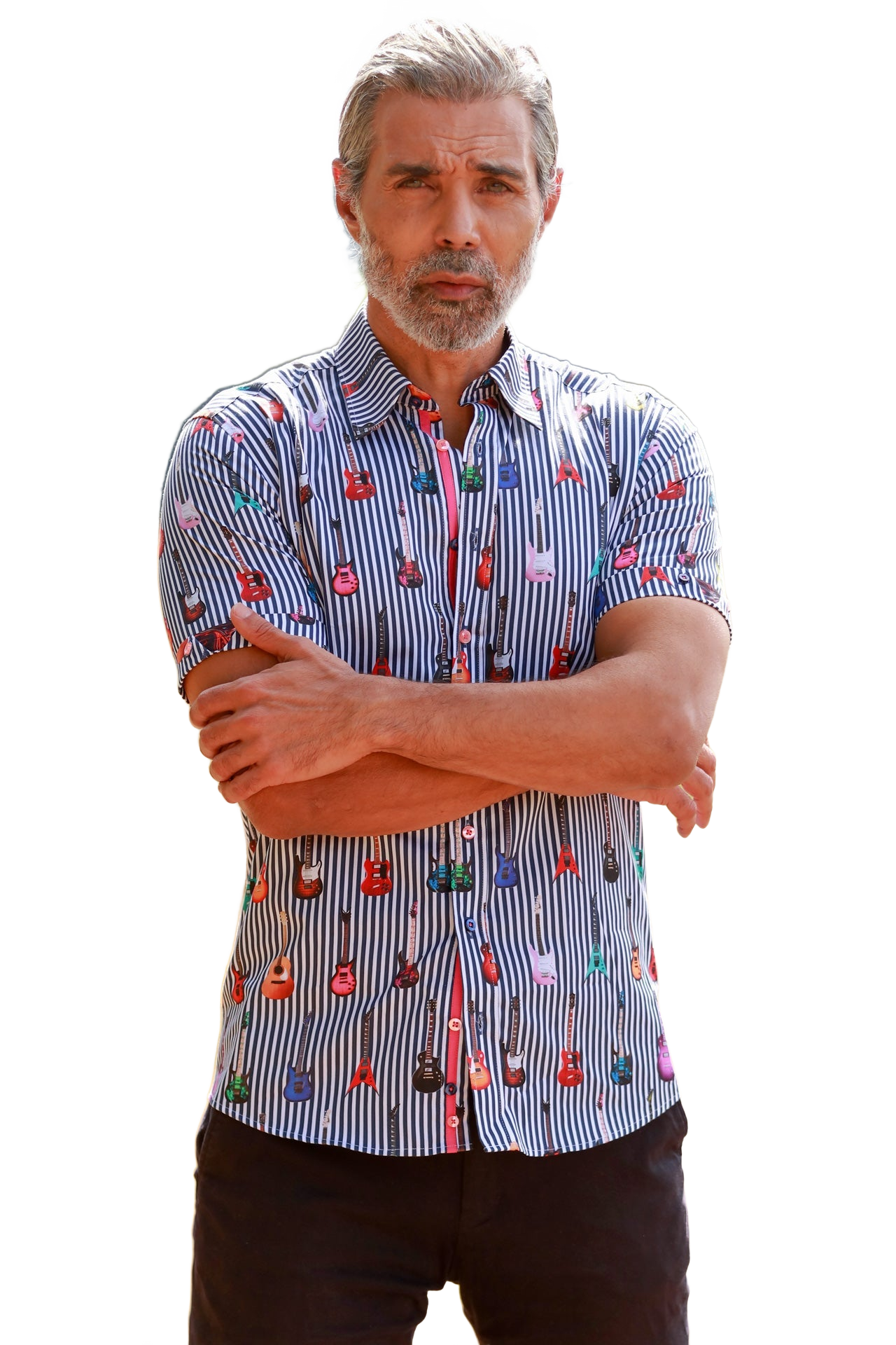 Guitar Stripe Print Short Sleeve Shirt - Claudio Lugli Shirts