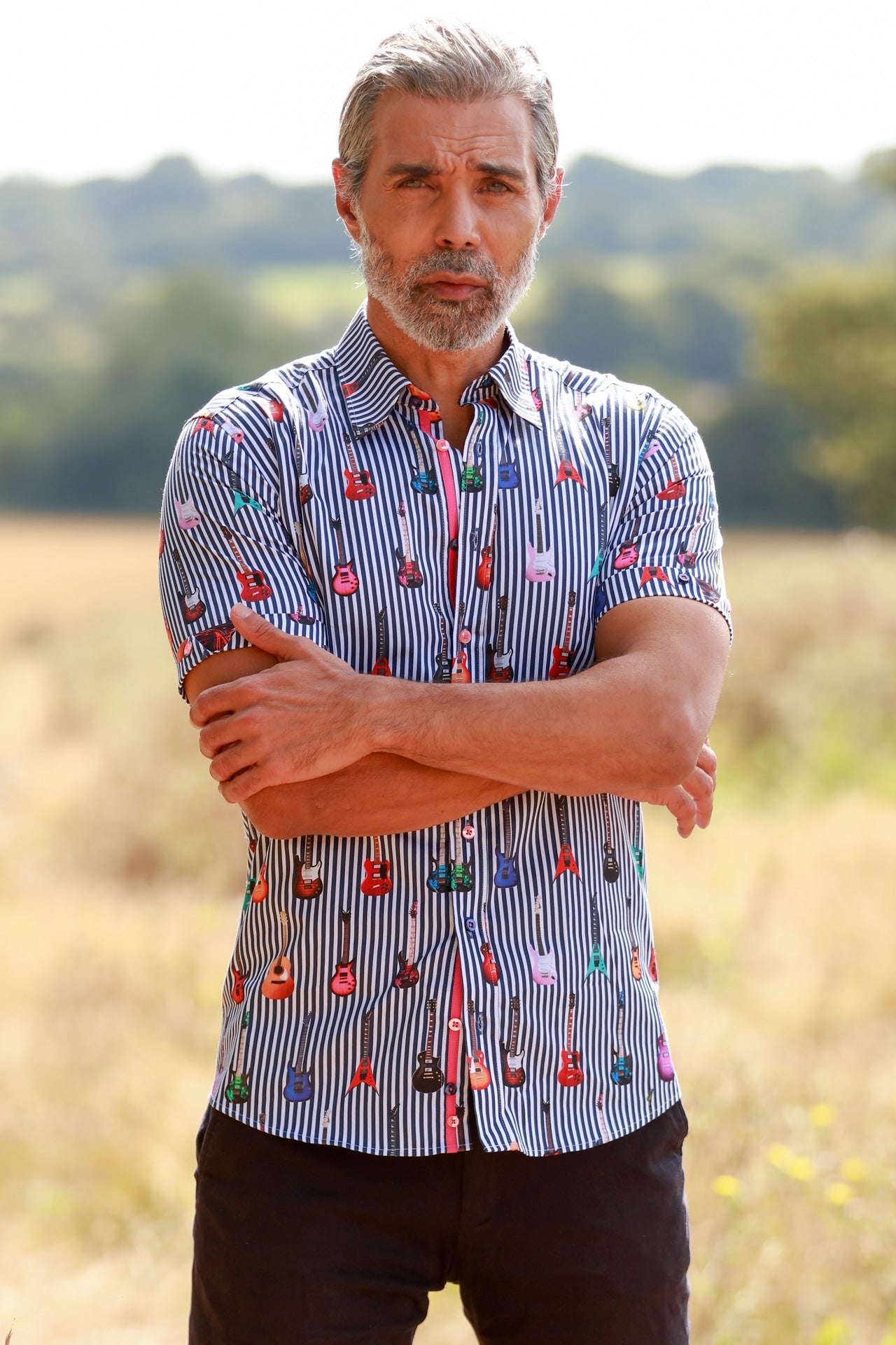 guitar dress shirts Mens Dress Shirt With Guitar Print
