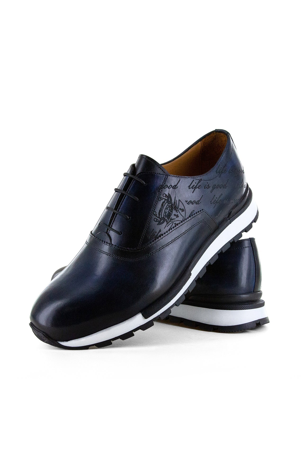 HAND PAINTED ENGRAVED CLASSIC LEATHER TRAINERS - Premium Men's Patterned Shirt by Claudio Lugli | Bold Design, Tailored Fit, Best Printed Shirts