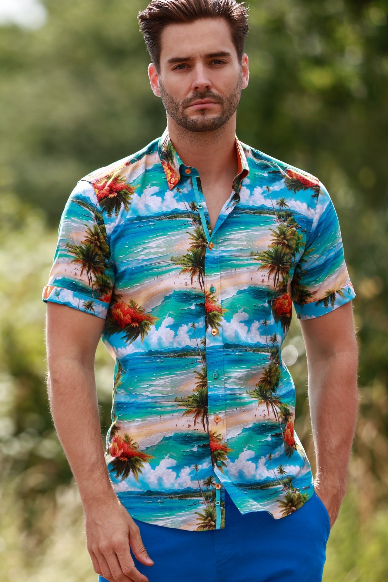 HAWAIIAN BEACH PRINT SHORT SLEEVE SHIRT – Premium Men's Patterned Shirt by Claudio Lugli | Bold Design, Tailored Fit, Best Printed Shirts