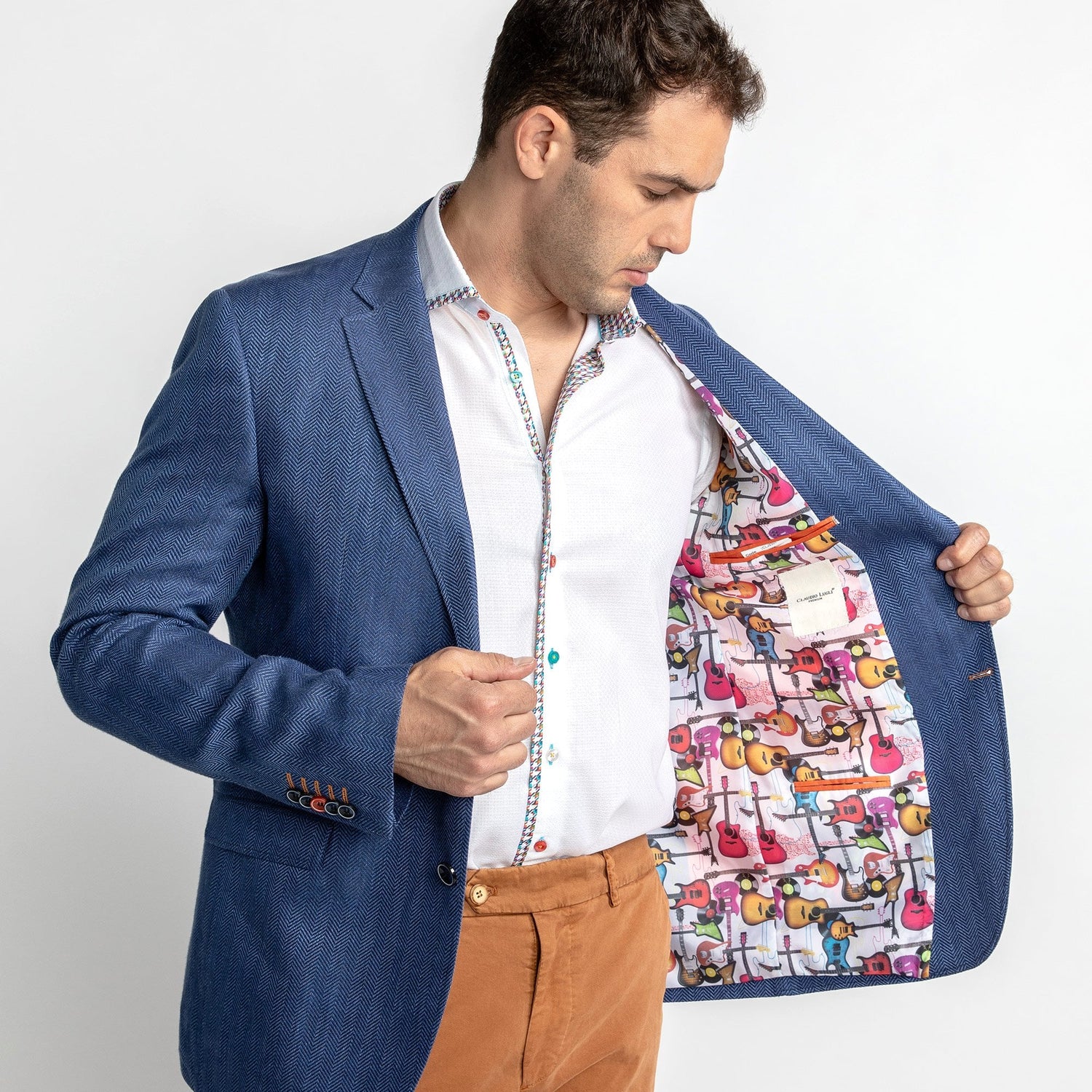 HERRINGBONE LIGHTWEIGHT LINEN SUMMER JACKET – Premium Men's Patterned Shirt by Claudio Lugli | Bold Design, Tailored Fit, Best Printed Shirts