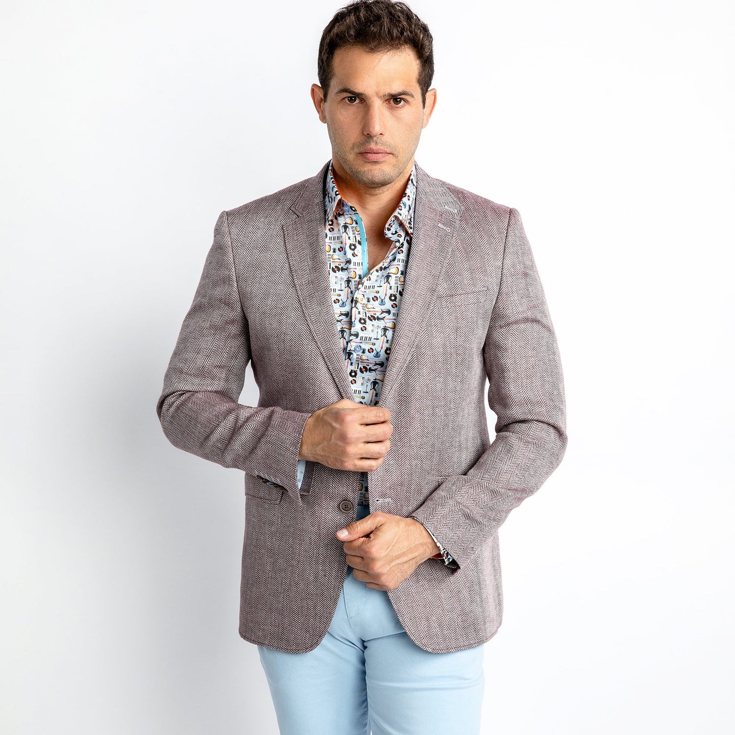 HERRINGBONE LIGHTWEIGHT LINEN SUMMER JACKET – Premium Men's Patterned Shirt by Claudio Lugli | Bold Design, Tailored Fit, Best Printed Shirts