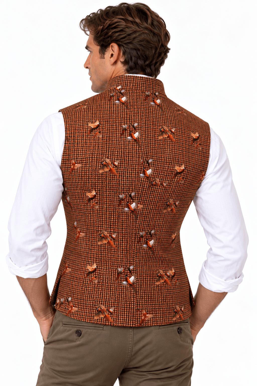 Houndstooth & Pheasant Sleeveless Jacket - Claudio Lugli Shirts