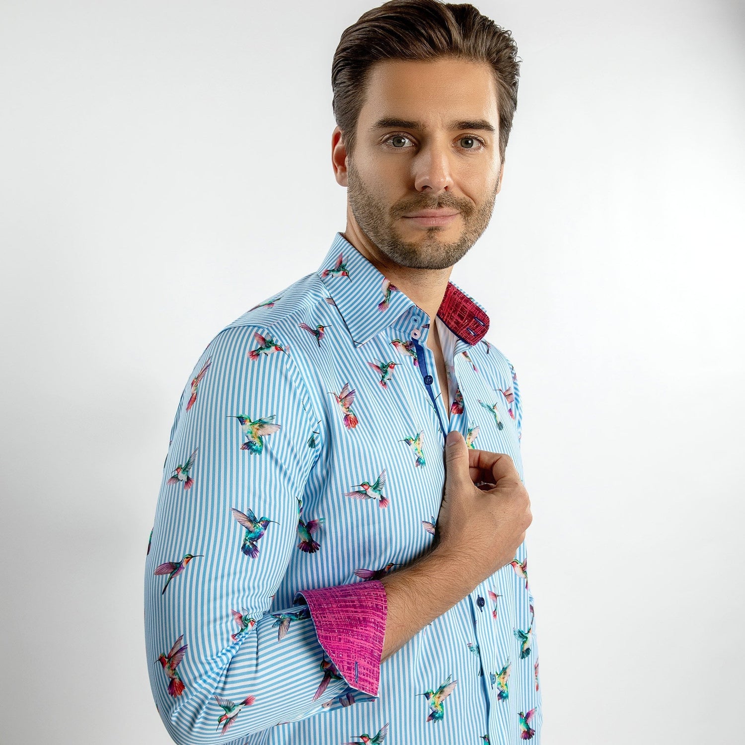 HUMMINGBIRD STRIPED PRINT SHIRT – Premium Men's Patterned Shirt by Claudio Lugli | Bold Design, Tailored Fit, Best Printed Shirts