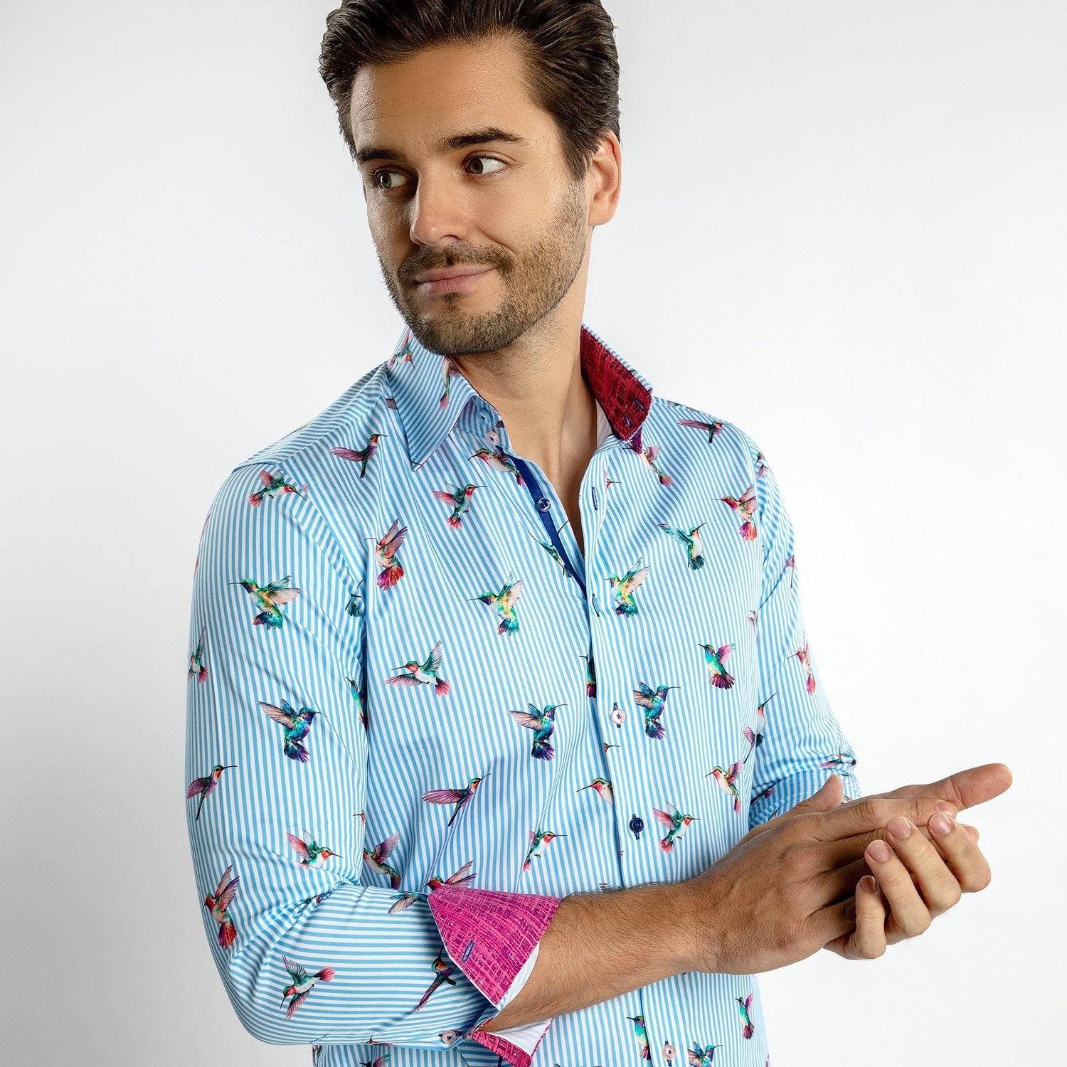 HUMMINGBIRD STRIPED PRINT SHIRT – Premium Men's Patterned Shirt by Claudio Lugli | Bold Design, Tailored Fit, Best Printed Shirts