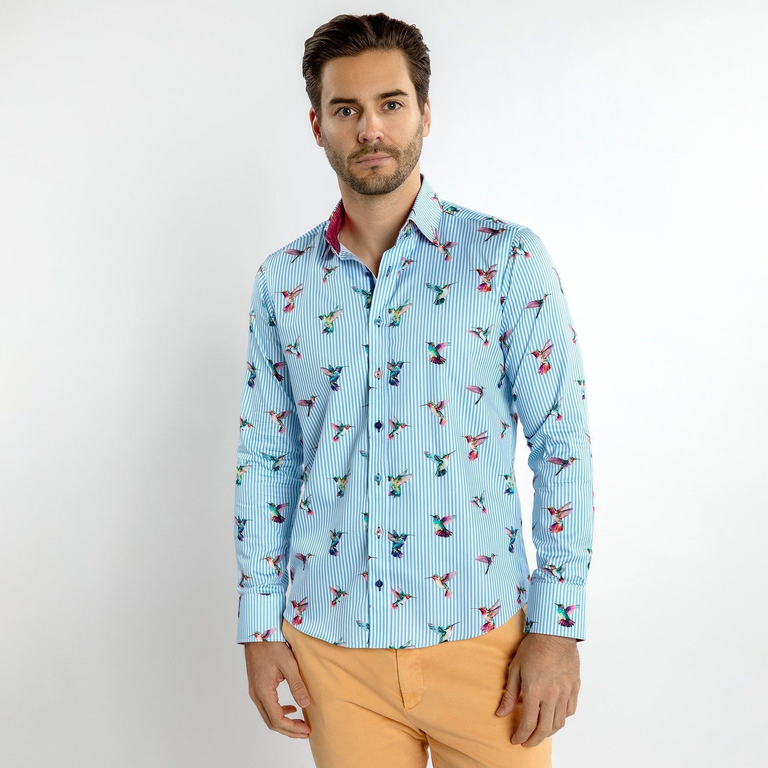 HUMMINGBIRD STRIPED PRINT SHIRT – Premium Men's Patterned Shirt by Claudio Lugli | Bold Design, Tailored Fit, Best Printed Shirts