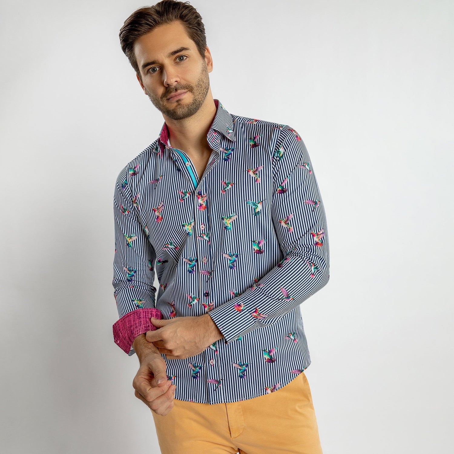 HUMMINGBIRD STRIPED PRINT SHIRT – Premium Men's Patterned Shirt by Claudio Lugli | Bold Design, Tailored Fit, Best Printed Shirts