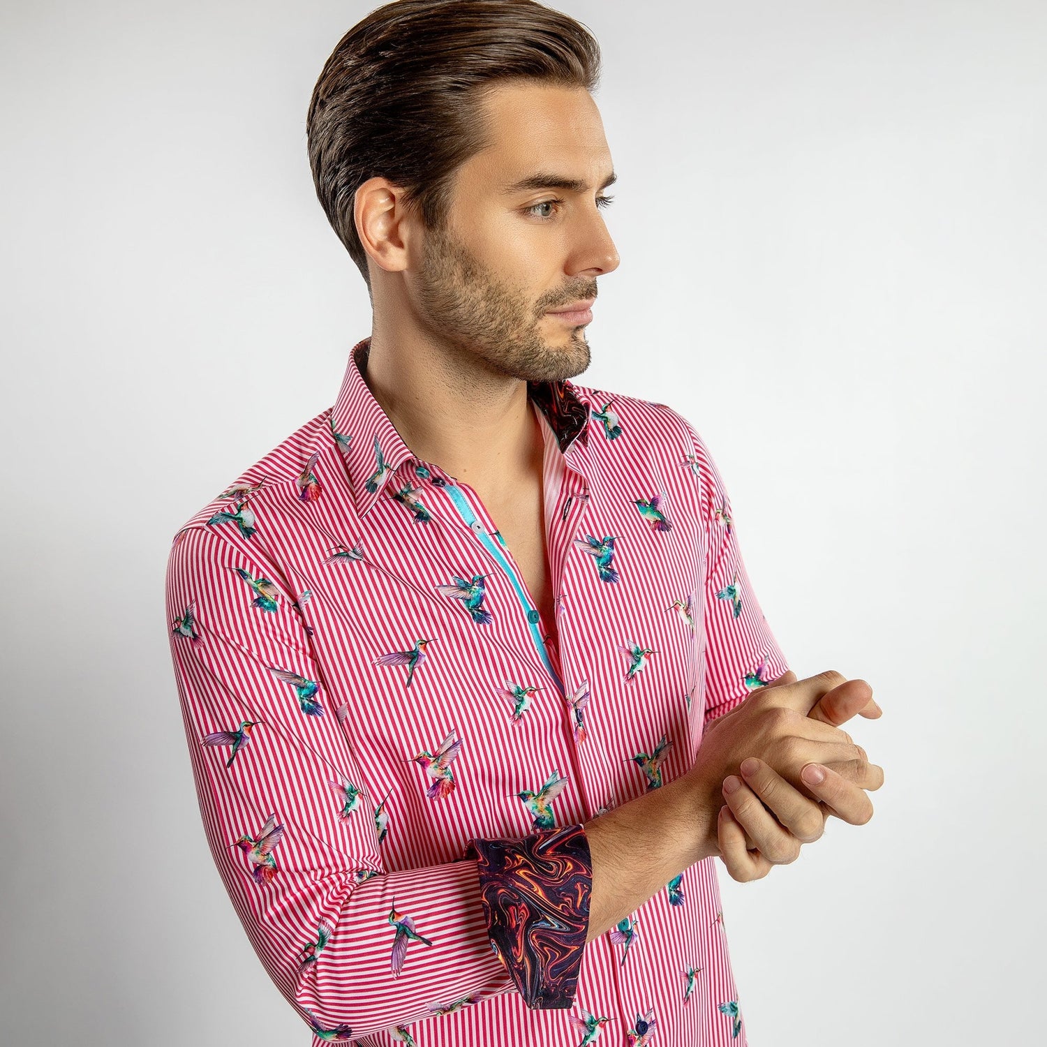 HUMMINGBIRD STRIPED PRINT SHIRT – Premium Men's Patterned Shirt by Claudio Lugli | Bold Design, Tailored Fit, Best Printed Shirts