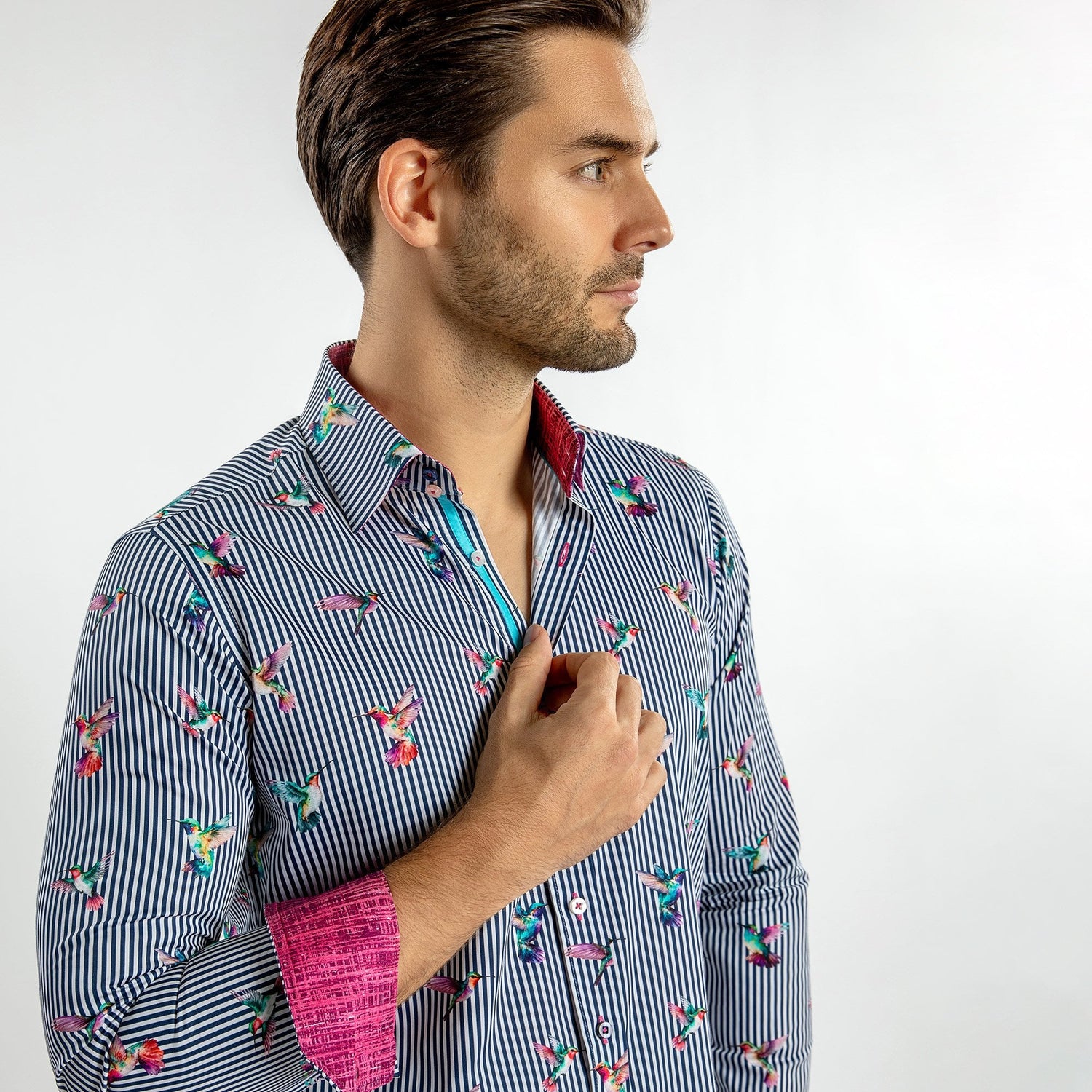 HUMMINGBIRD STRIPED PRINT SHIRT – Premium Men's Patterned Shirt by Claudio Lugli | Bold Design, Tailored Fit, Best Printed Shirts