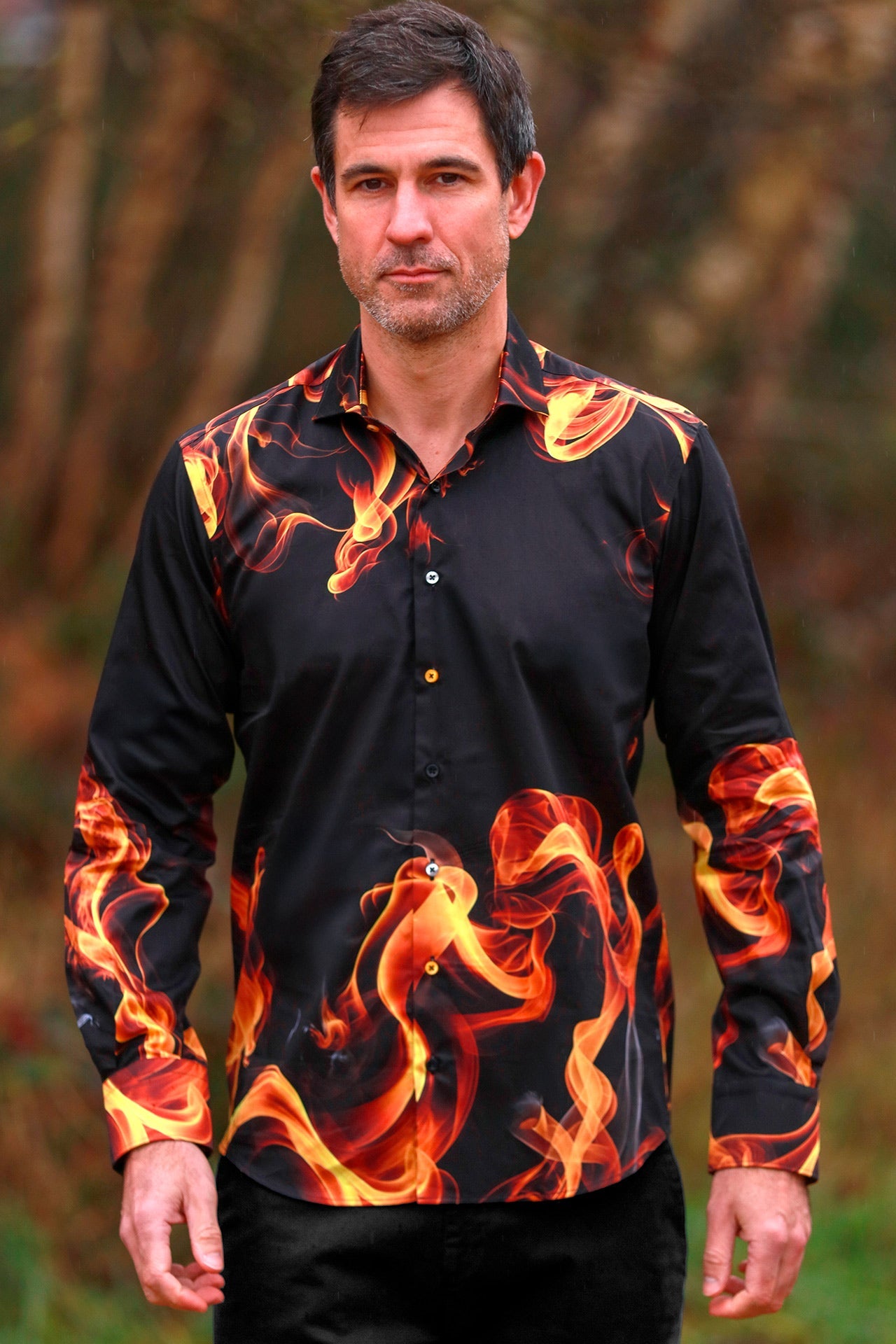 INFERNO BLAZE PLACEMENT PRINT SHIRT - Premium Men's Patterned Shirt by Claudio Lugli | Bold Design, Tailored Fit, Best Printed Shirts