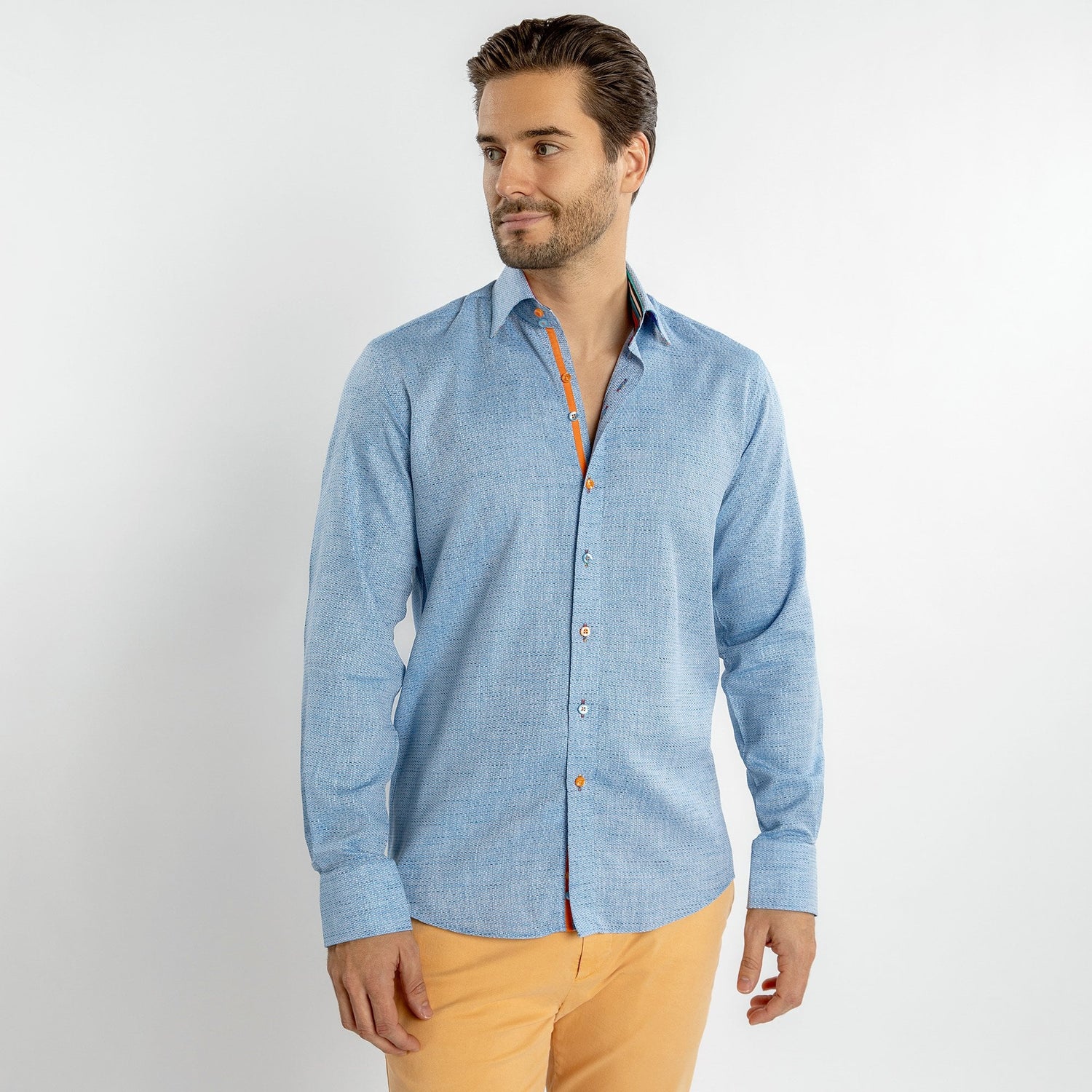 KNITTED CLASSIC JACQUARD SHIRT WITH MULTICOLOURED STRIPE INSERT - Premium Men's Patterned Shirt by Claudio Lugli | Bold Design, Tailored Fit, Best Printed Shirts