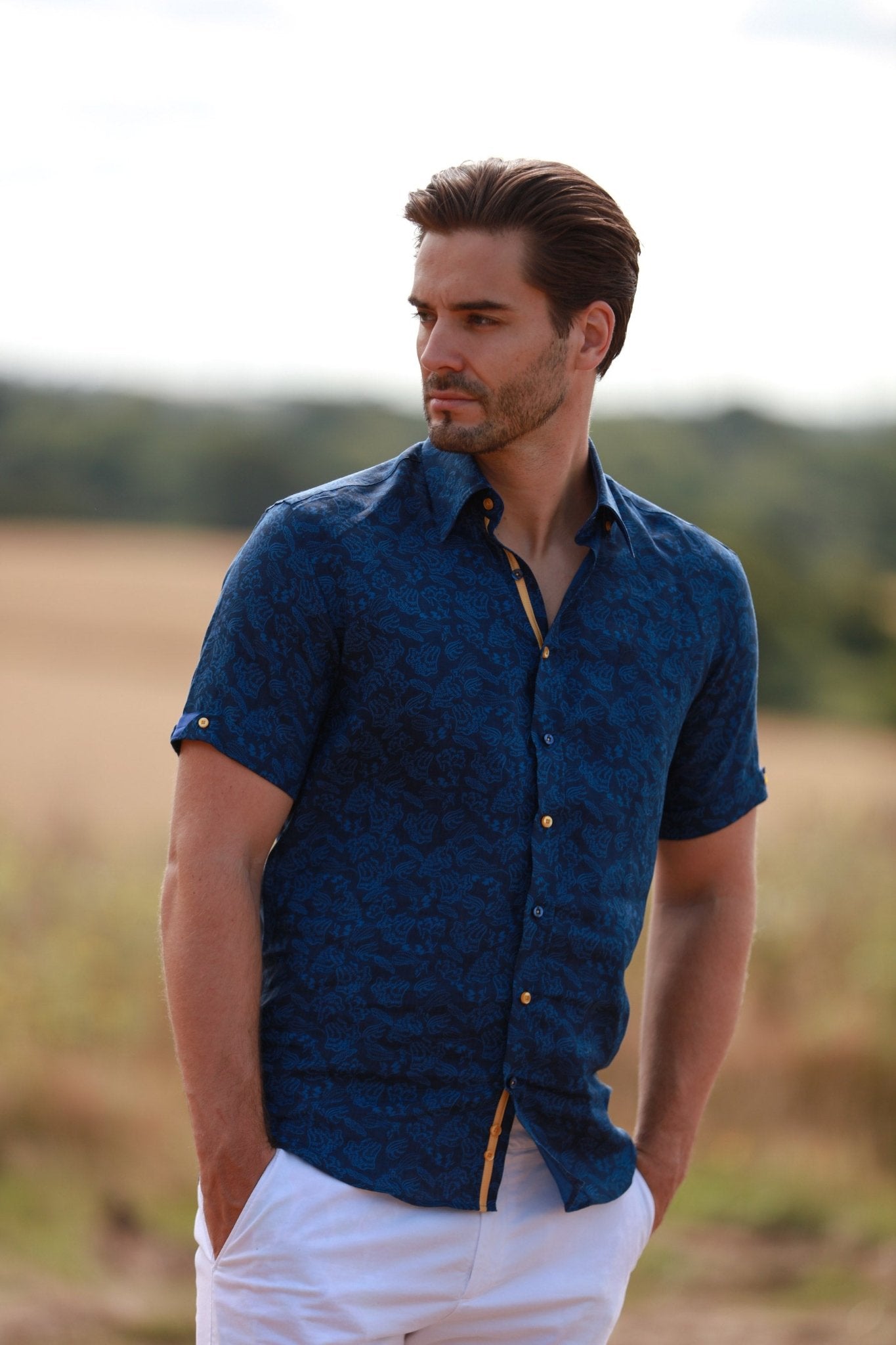 LINEN FAUNA MEN SHORT SLEEVE - Premium Men's Patterned Shirt by Claudio Lugli | Bold Design, Tailored Fit, Best Printed Shirts