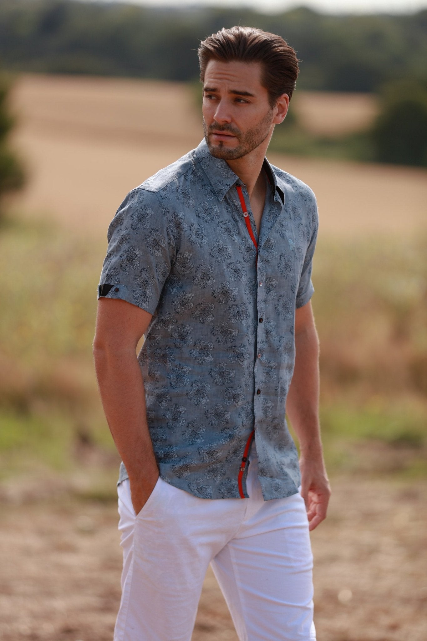 Stylish Linen Textured Short Sleeve Shirt1