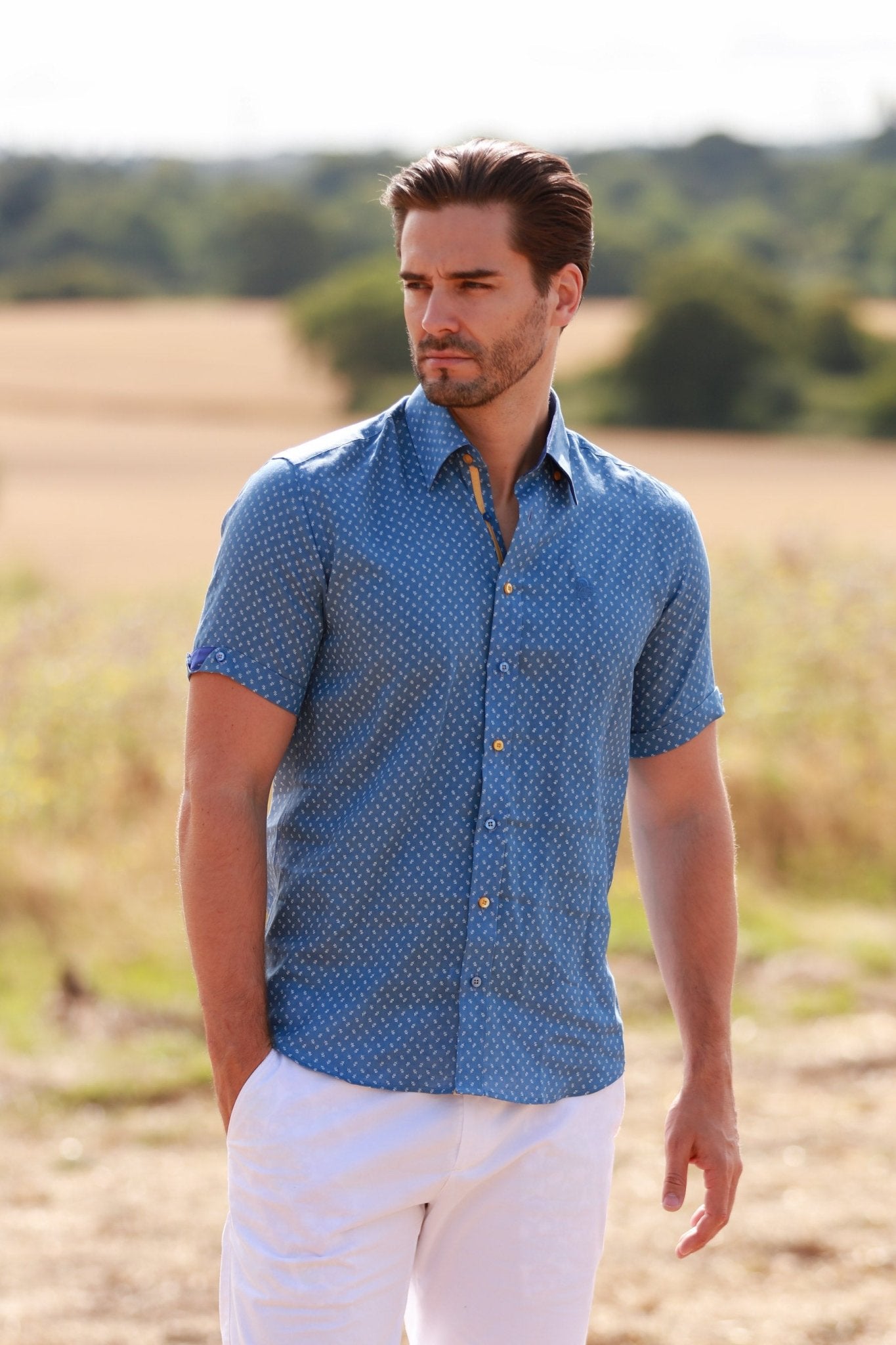 LINEN ROSE MEN SHORT SLEEVE - Premium Men's Patterned Shirt by Claudio Lugli | Bold Design, Tailored Fit, Best Printed Shirts