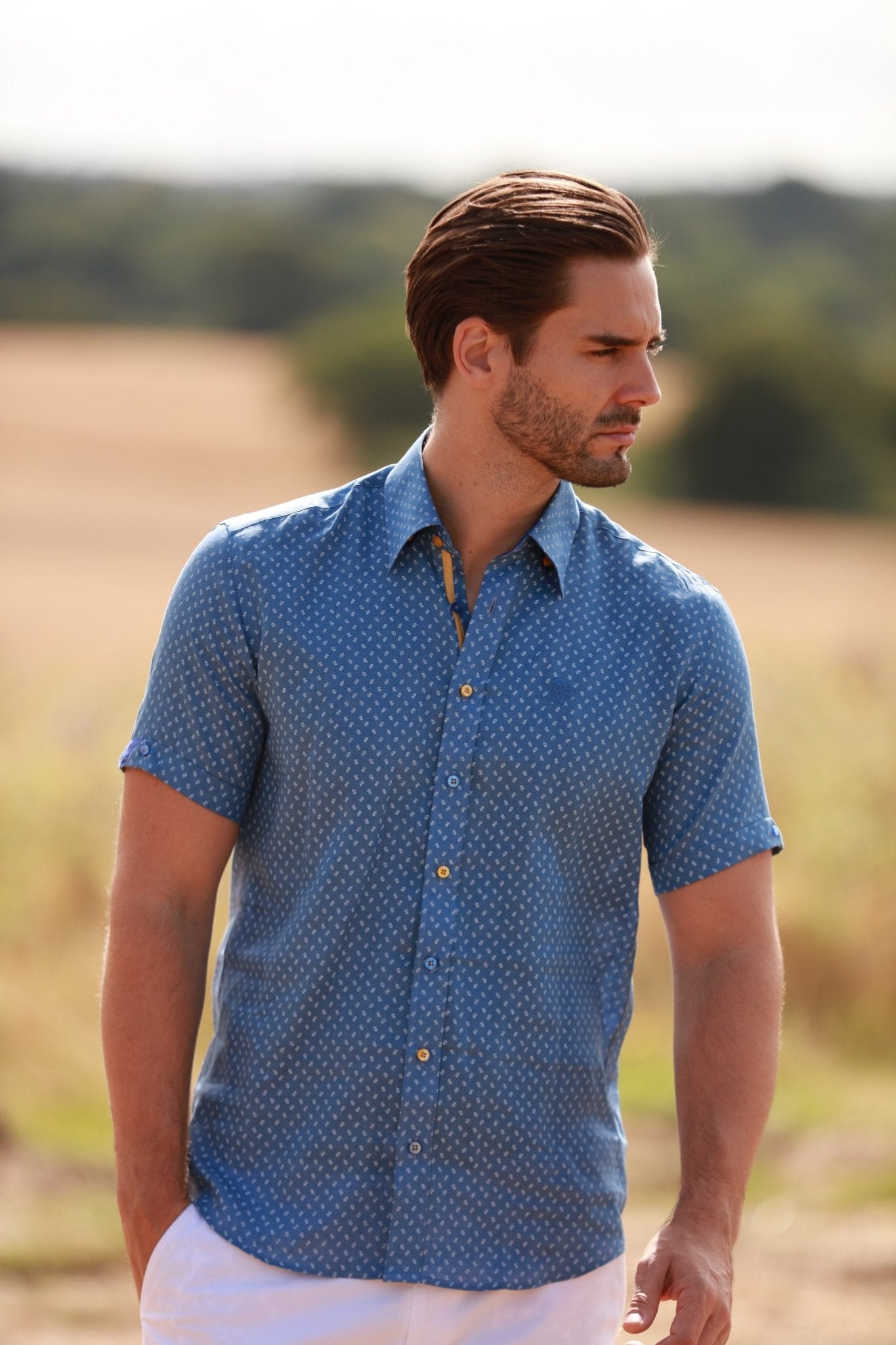 LINEN ROSE MEN SHORT SLEEVE - Premium Men's Patterned Shirt by Claudio Lugli | Bold Design, Tailored Fit, Best Printed Shirts