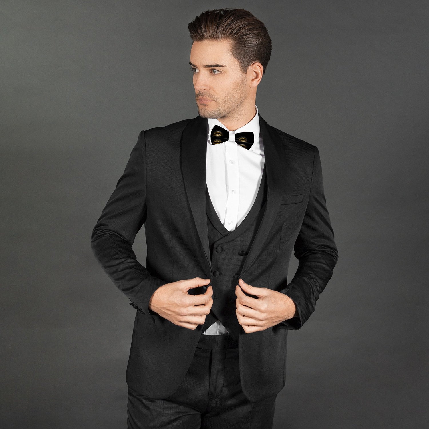 LIPS PRINTED TUXEDO SHIRT WITH BOWTIE - Premium Men's Patterned Shirt by Claudio Lugli | Bold Design, Tailored Fit, Best Printed Shirts