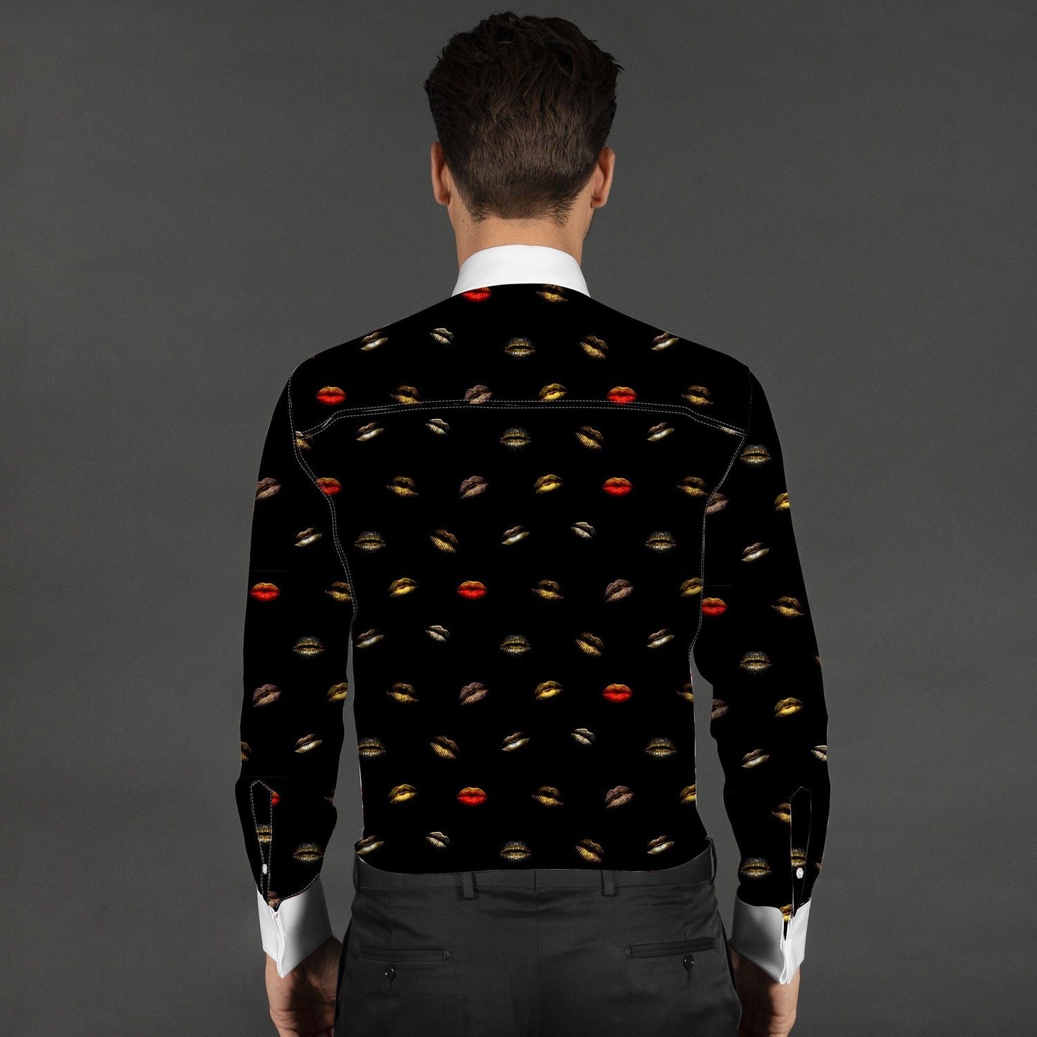 LIPS PRINTED TUXEDO SHIRT WITH BOWTIE - Premium Men's Patterned Shirt by Claudio Lugli | Bold Design, Tailored Fit, Best Printed Shirts