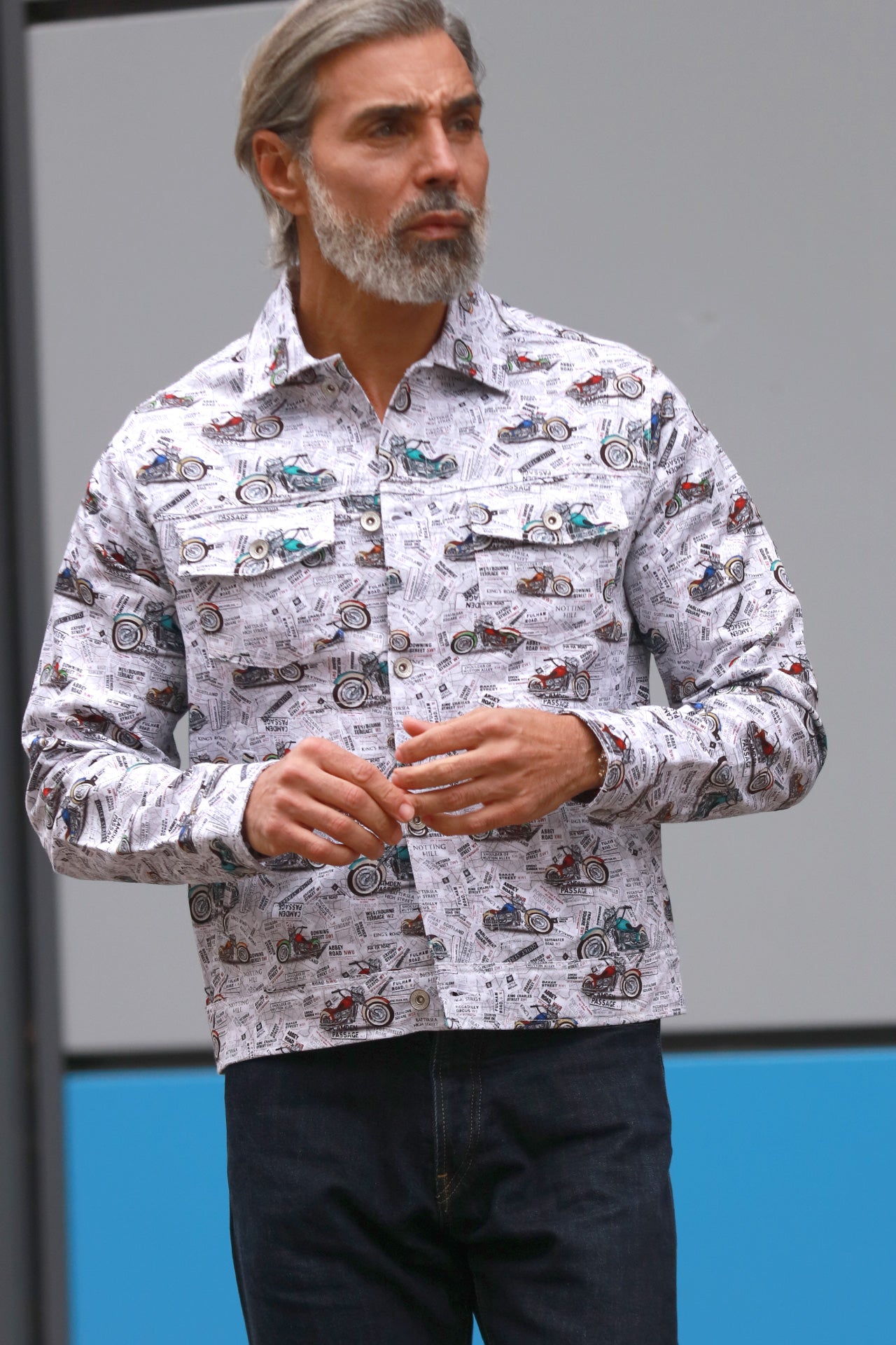 LONDON MAPS & MOTOR PRINT SHACKET - Premium Men's Patterned Shirt by Claudio Lugli | Bold Design, Tailored Fit, Best Printed Shirts