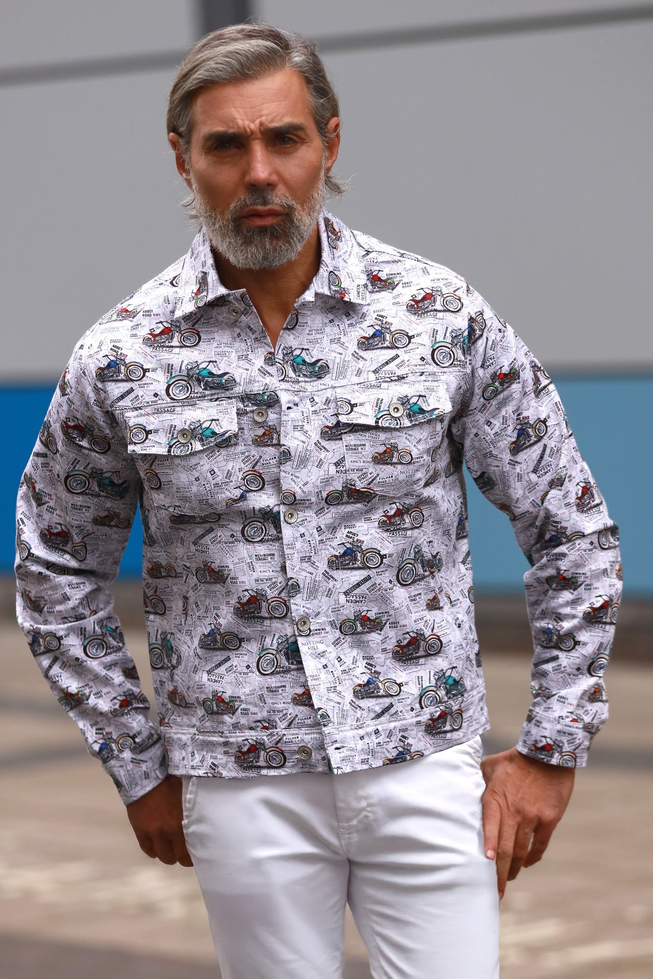 LONDON MAPS & MOTOR PRINT SHACKET - Premium Men's Patterned Shirt by Claudio Lugli | Bold Design, Tailored Fit, Best Printed Shirts
