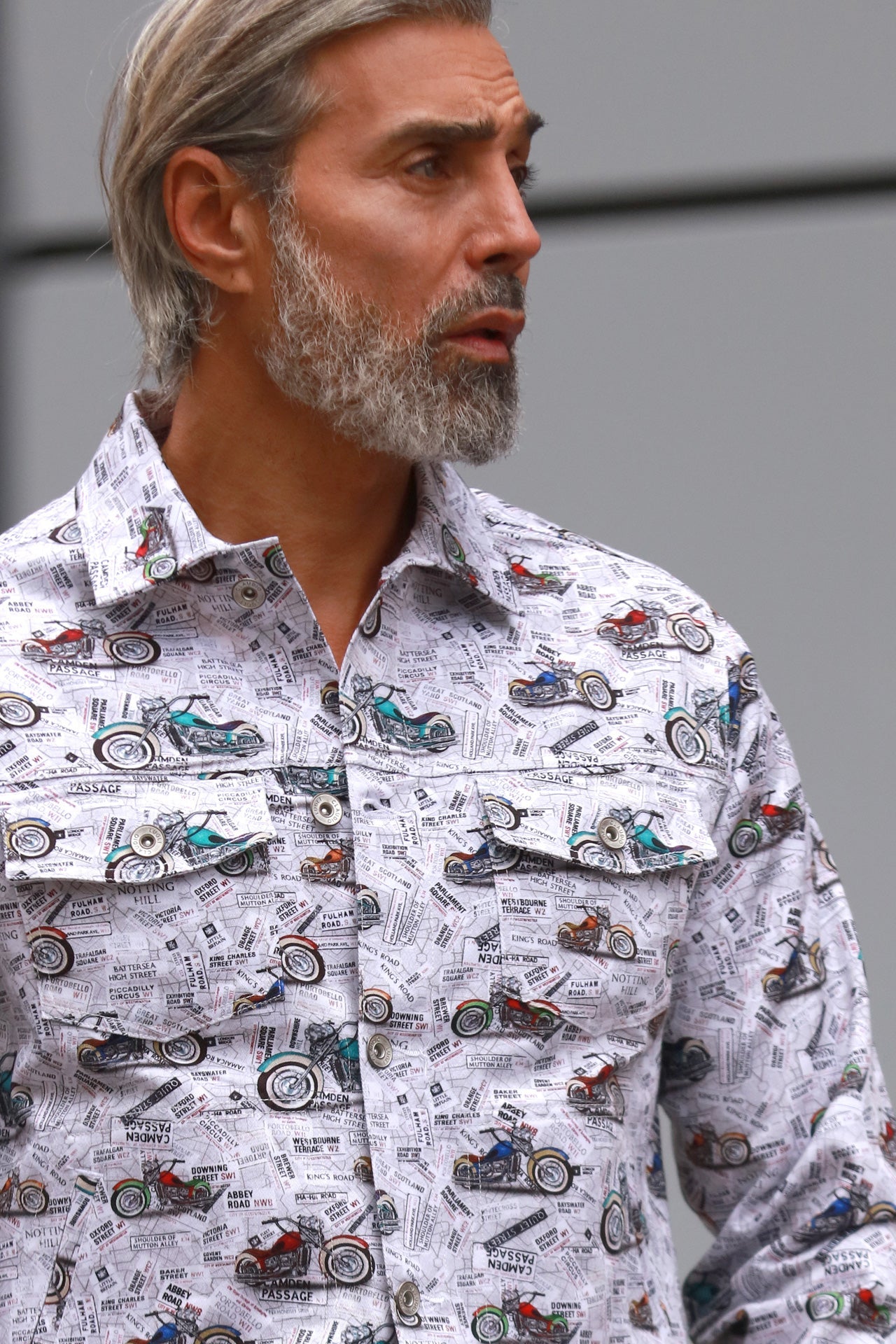 LONDON MAPS & MOTOR PRINT SHACKET - Premium Men's Patterned Shirt by Claudio Lugli | Bold Design, Tailored Fit, Best Printed Shirts